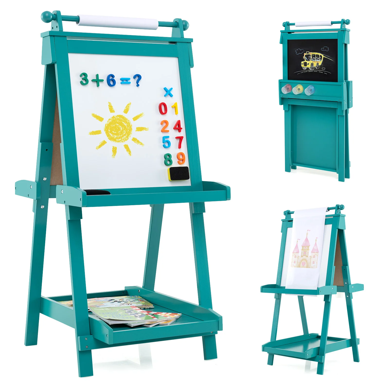 3-in-1 Double-sided Art Easel, Creative Art Center for 3+ Years Old Children - Image 10