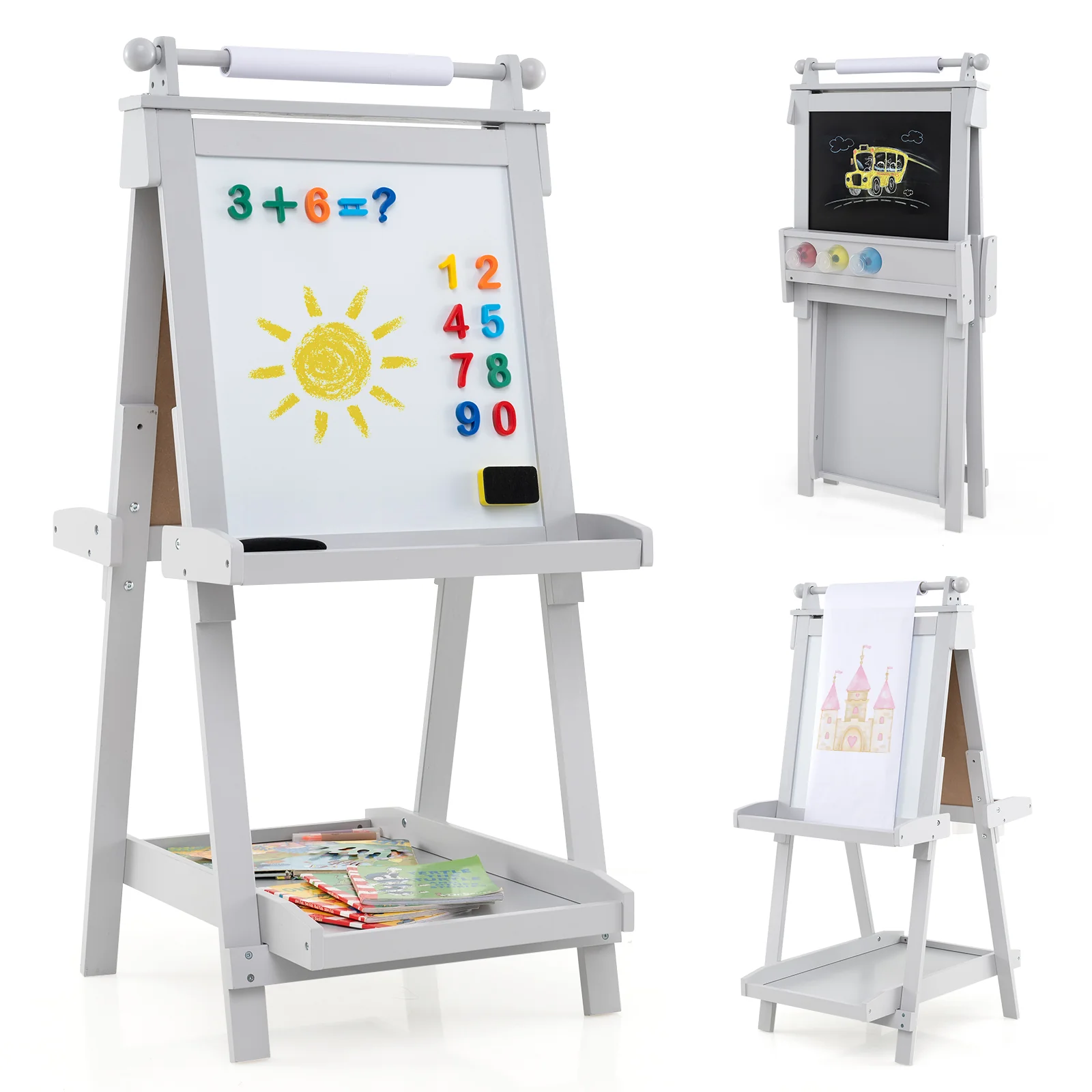3-in-1 Double-sided Art Easel, Creative Art Center for 3+ Years Old Children - Image 11