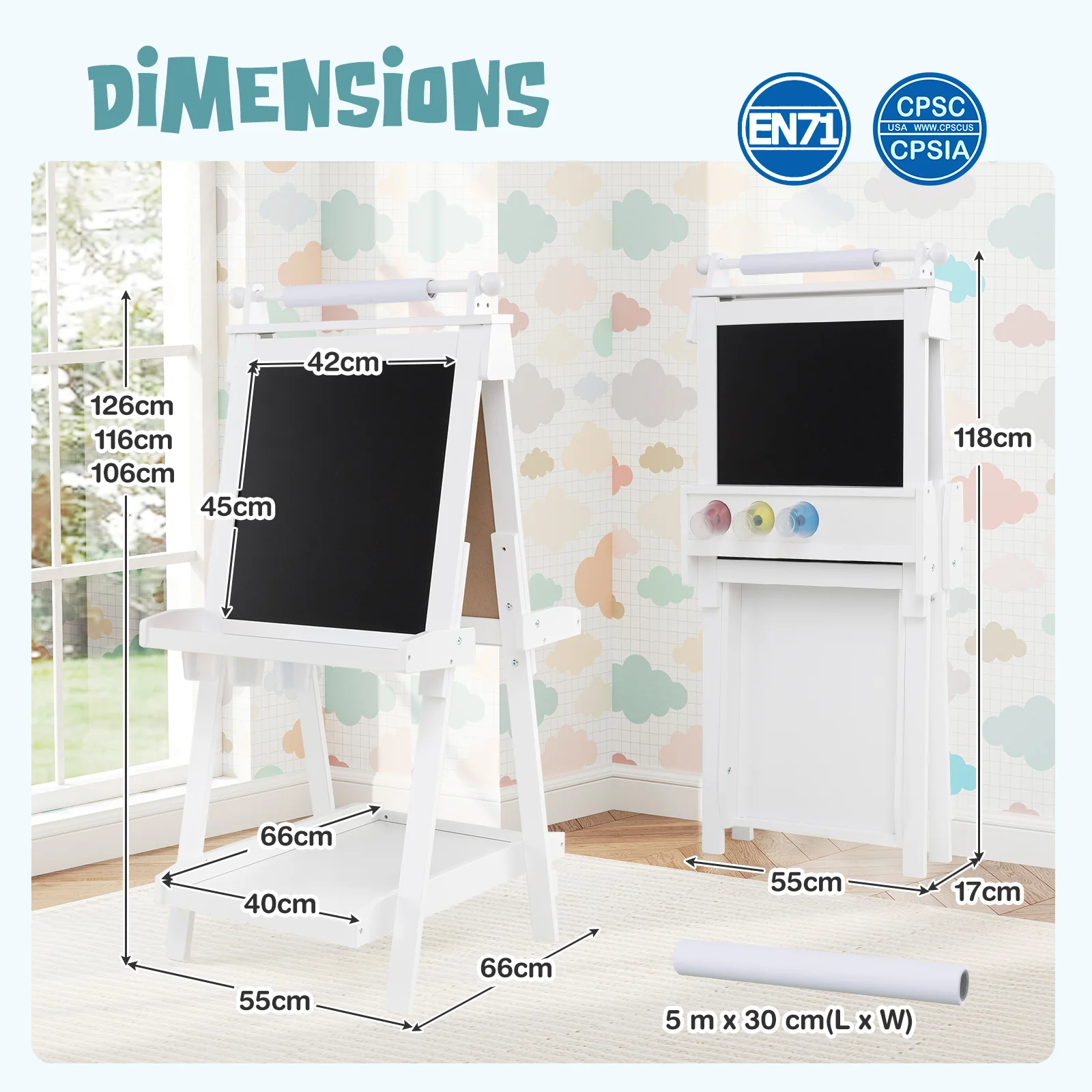 3-in-1 Double-sided Art Easel, Creative Art Center for 3+ Years Old Children - Image 4