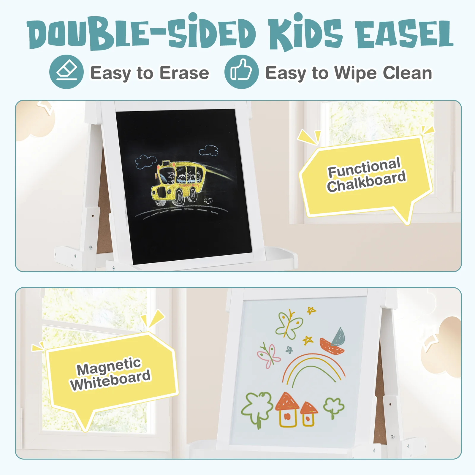 3-in-1 Double-sided Art Easel, Creative Art Center for 3+ Years Old Children - Image 6