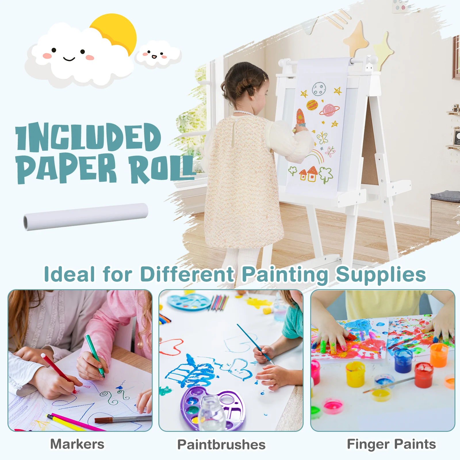 3-in-1 Double-sided Art Easel, Creative Art Center for 3+ Years Old Children - Image 8