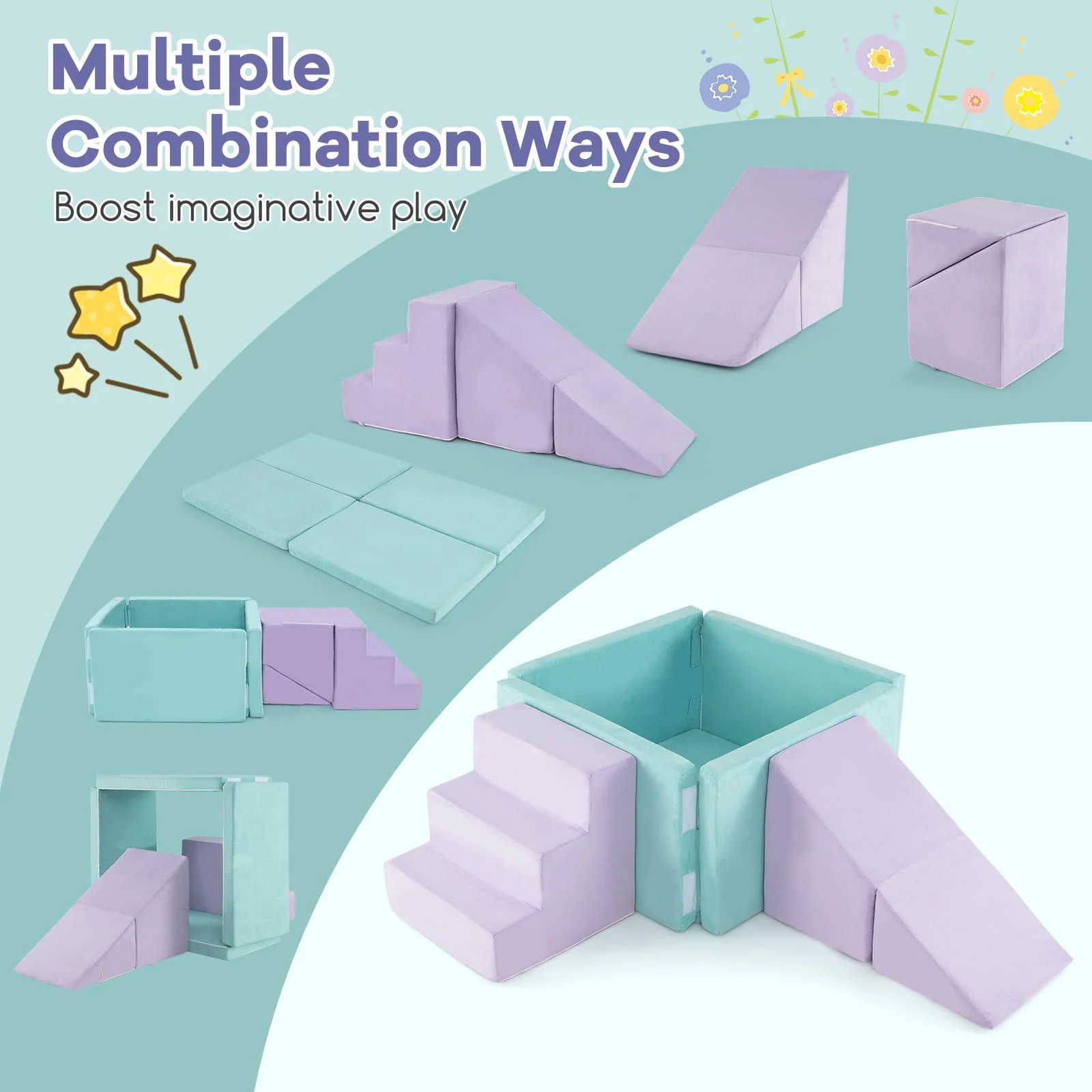 3-in-1 Foam Climbing Blocks Suede Fabric Soft Play Set - Image 3