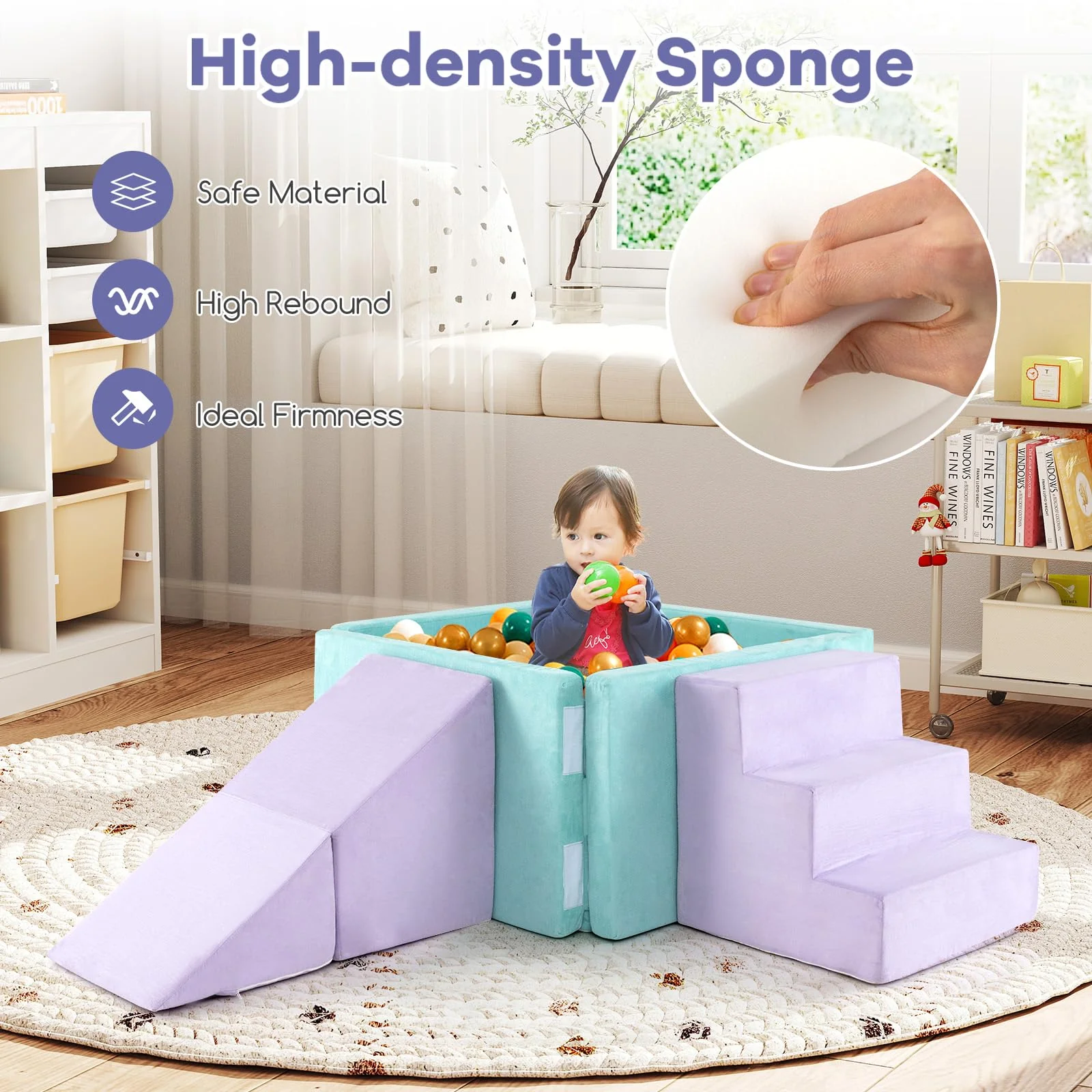 3-in-1 Foam Climbing Blocks Suede Fabric Soft Play Set - Image 5