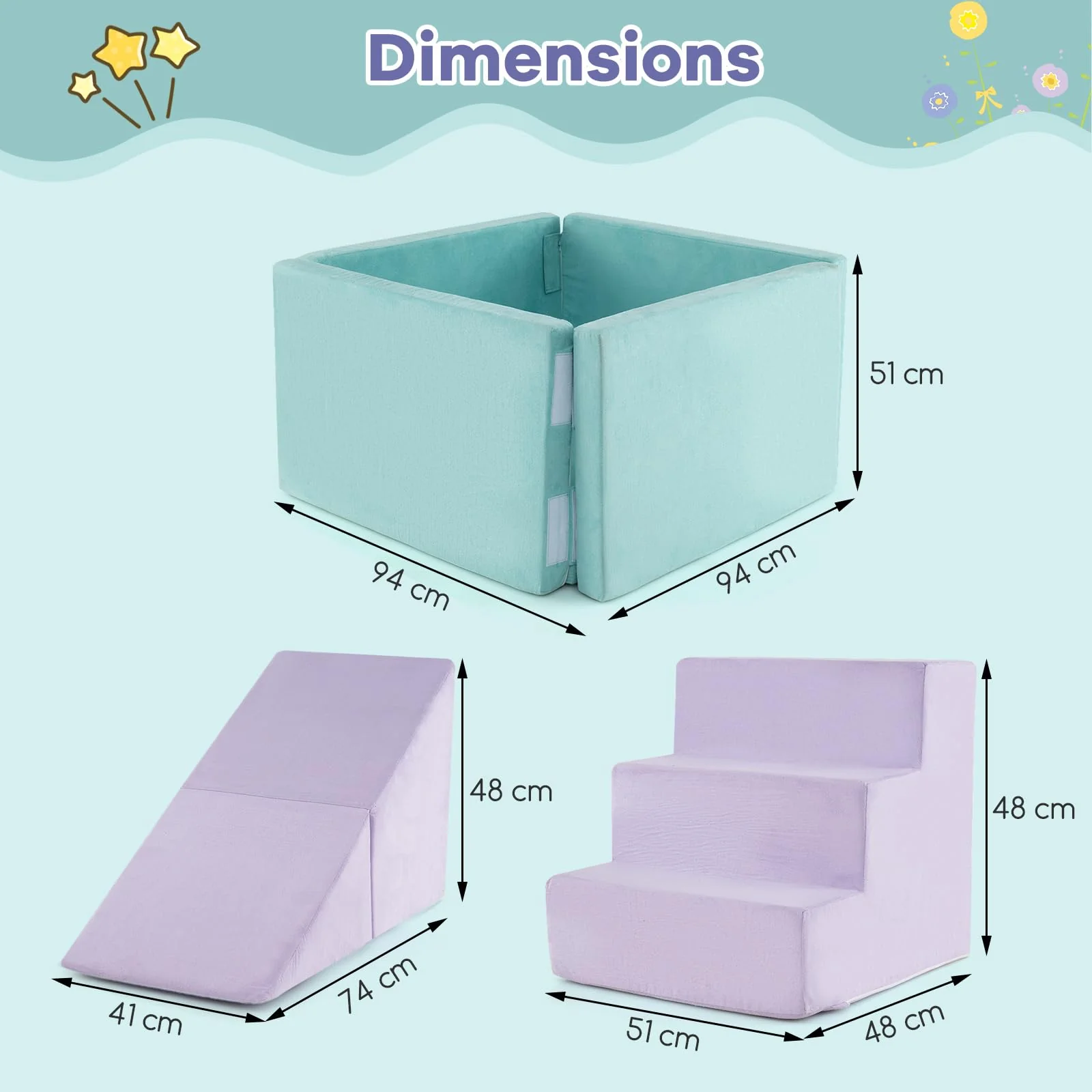 3-in-1 Foam Climbing Blocks Suede Fabric Soft Play Set - Image 7