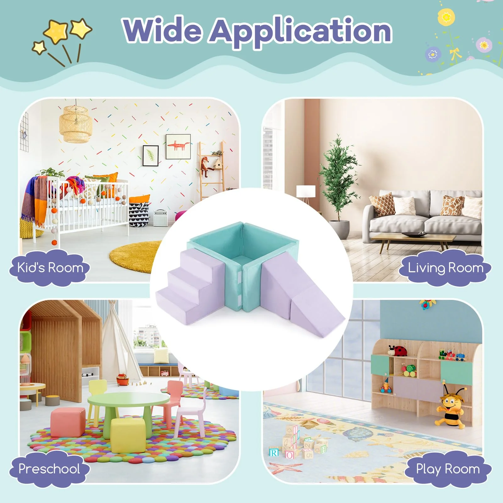 3-in-1 Foam Climbing Blocks Suede Fabric Soft Play Set - Image 8