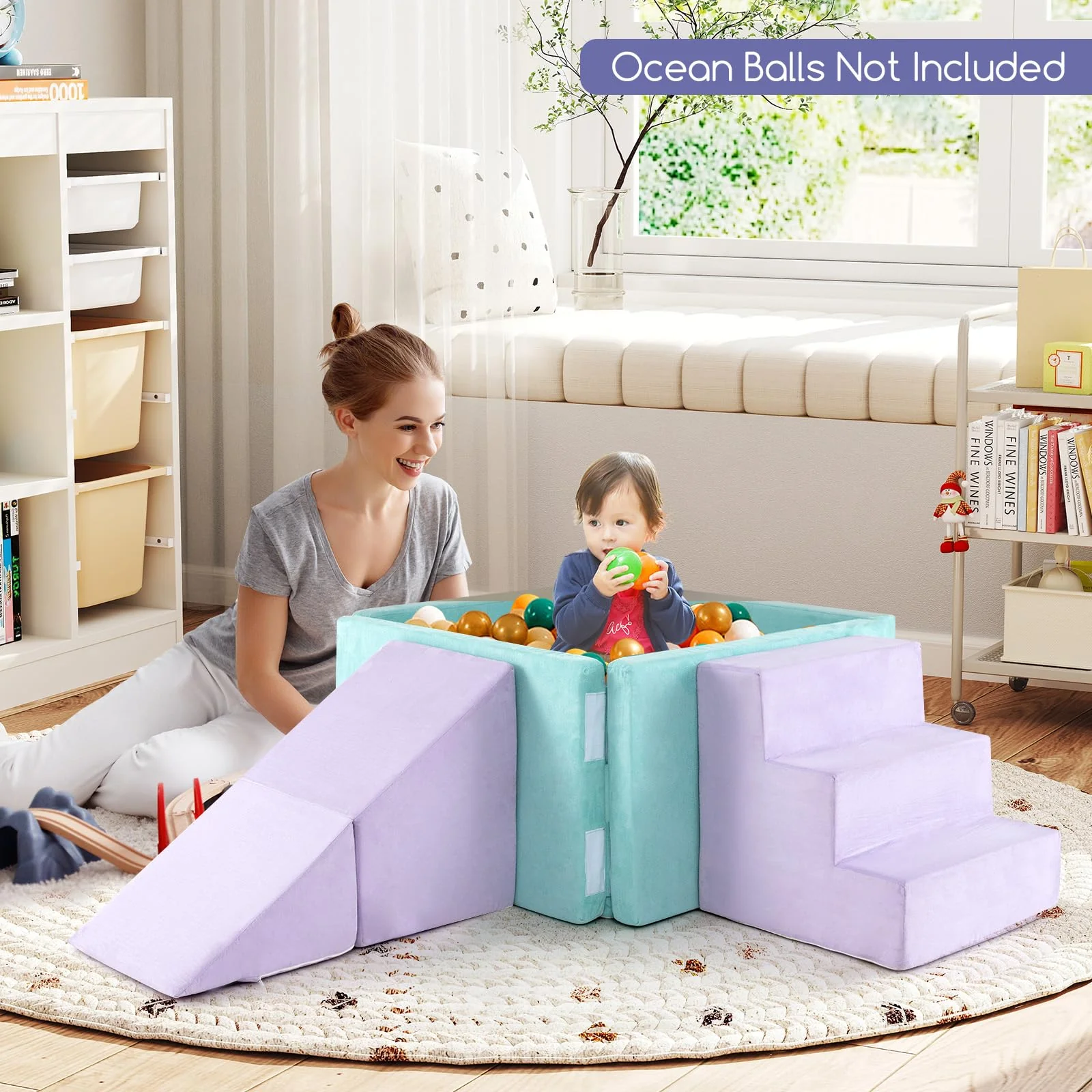3-in-1 Foam Climbing Blocks Suede Fabric Soft Play Set - Image 9