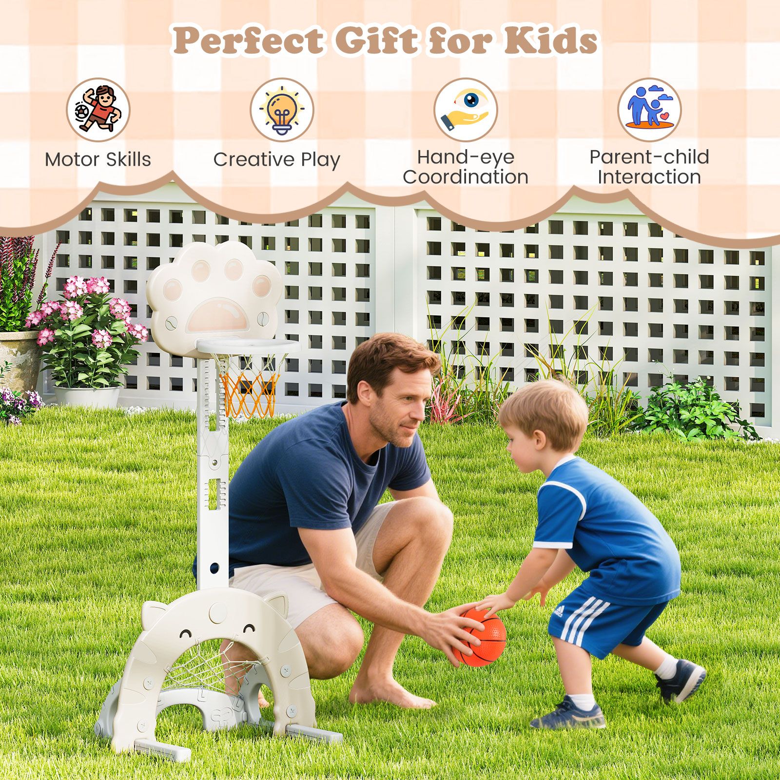 3 in 1 Kids Basketball Hoop with Adjustable Height and Foldable Rim - Image 4