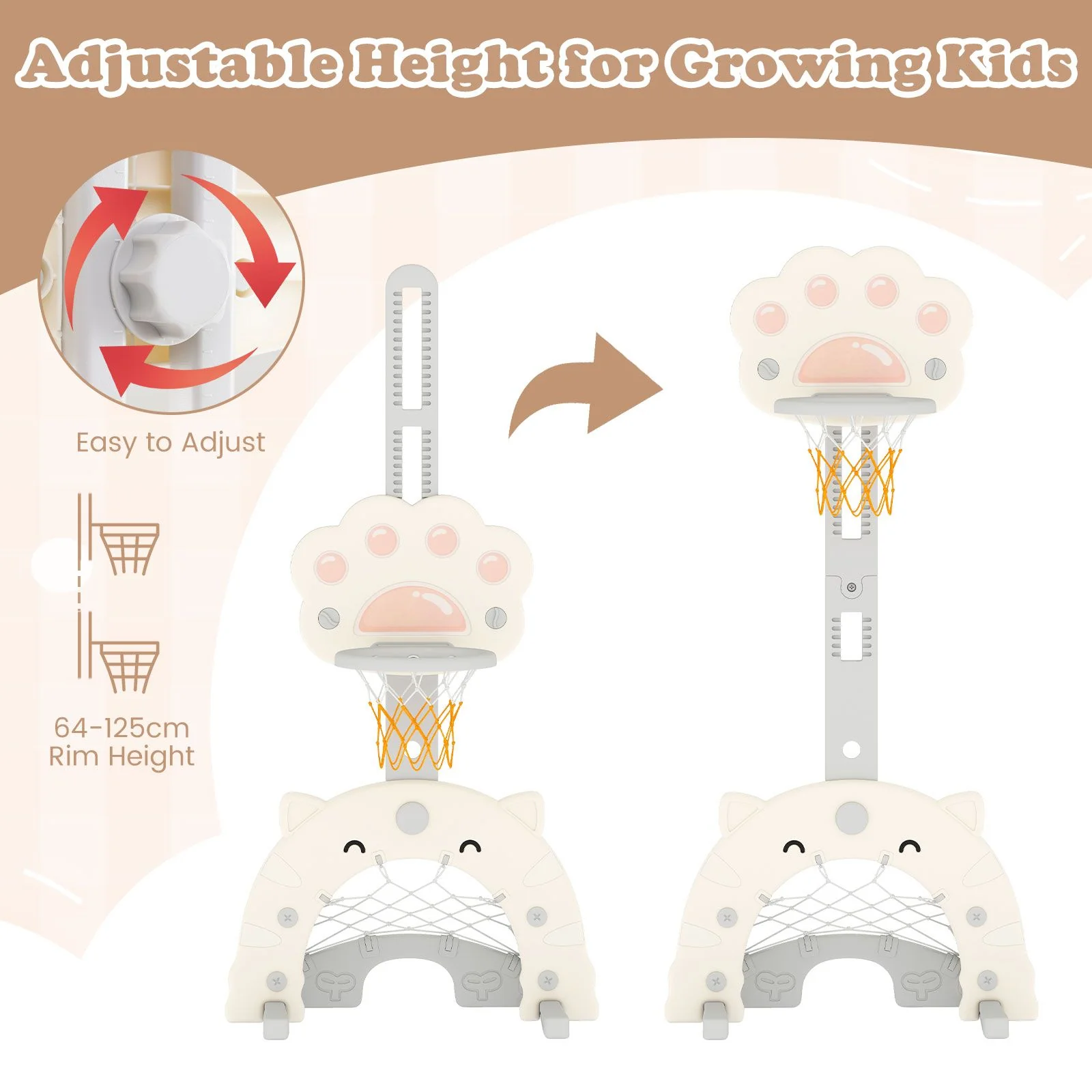 3 in 1 Kids Basketball Hoop with Adjustable Height and Foldable Rim - Image 5