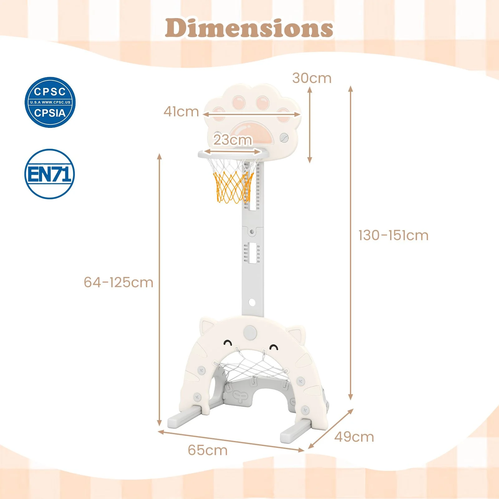 3 in 1 Kids Basketball Hoop with Adjustable Height and Foldable Rim - Image 6