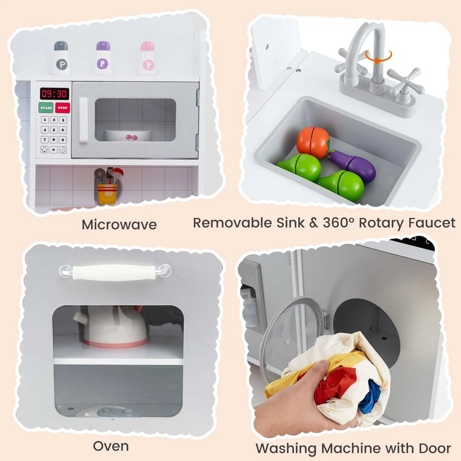 3-in-1 Kids Kitchen Playset Corner Pretend Play Kitchen w/Fridge Washing Machine - Image 8