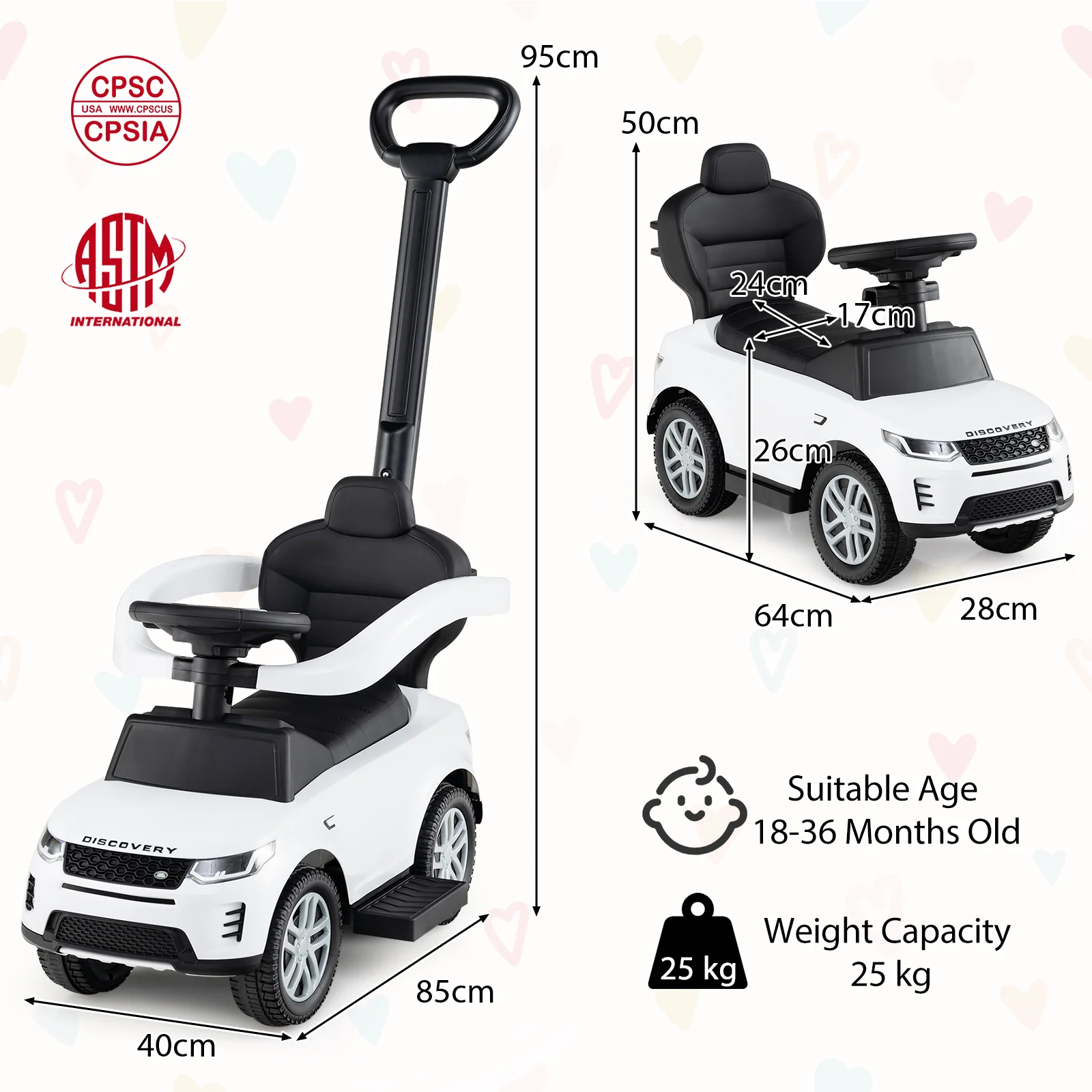 3 in 1 Push Car for Toddlers, Licensed Land Rover Discovery Ride on Toy - Image 10