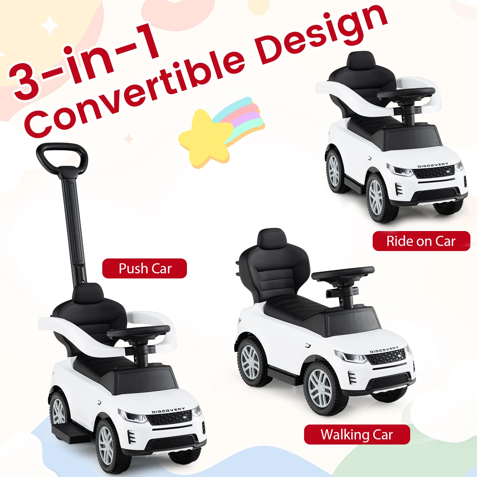 3 in 1 Push Car for Toddlers, Licensed Land Rover Discovery Ride on Toy - Image 3