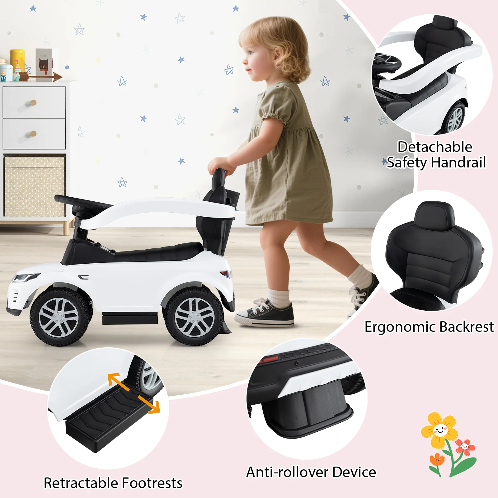 3 in 1 Push Car for Toddlers, Licensed Land Rover Discovery Ride on Toy - Image 7