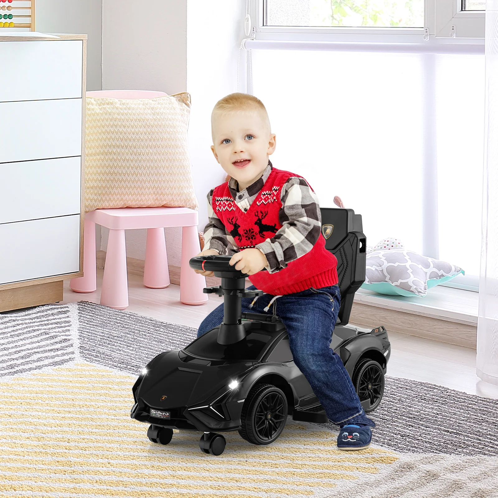 3-in-1 Ride On Push Car, Licensed Lamborghini Sliding Car - Image 3