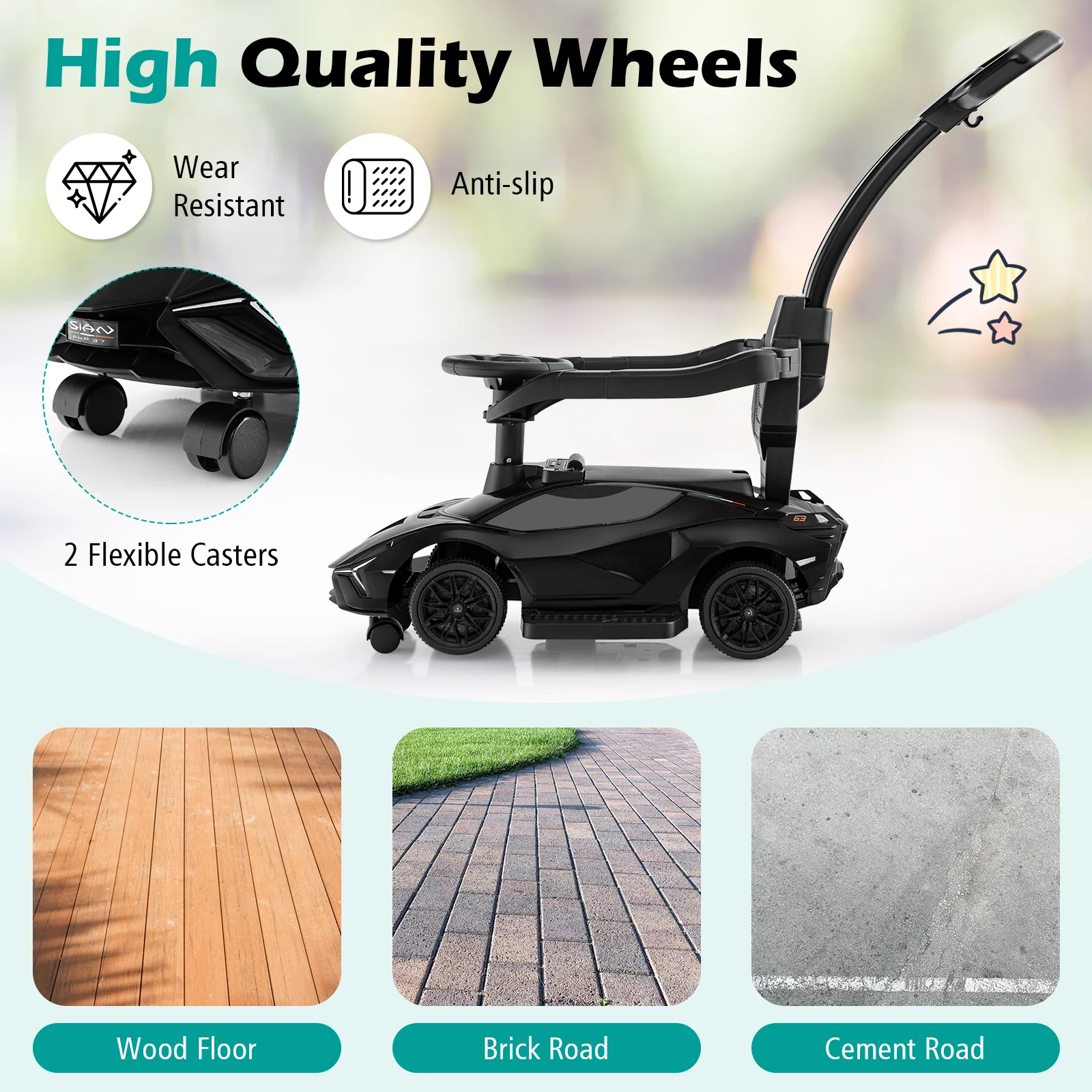 3-in-1 Ride On Push Car, Licensed Lamborghini Sliding Car - Image 6