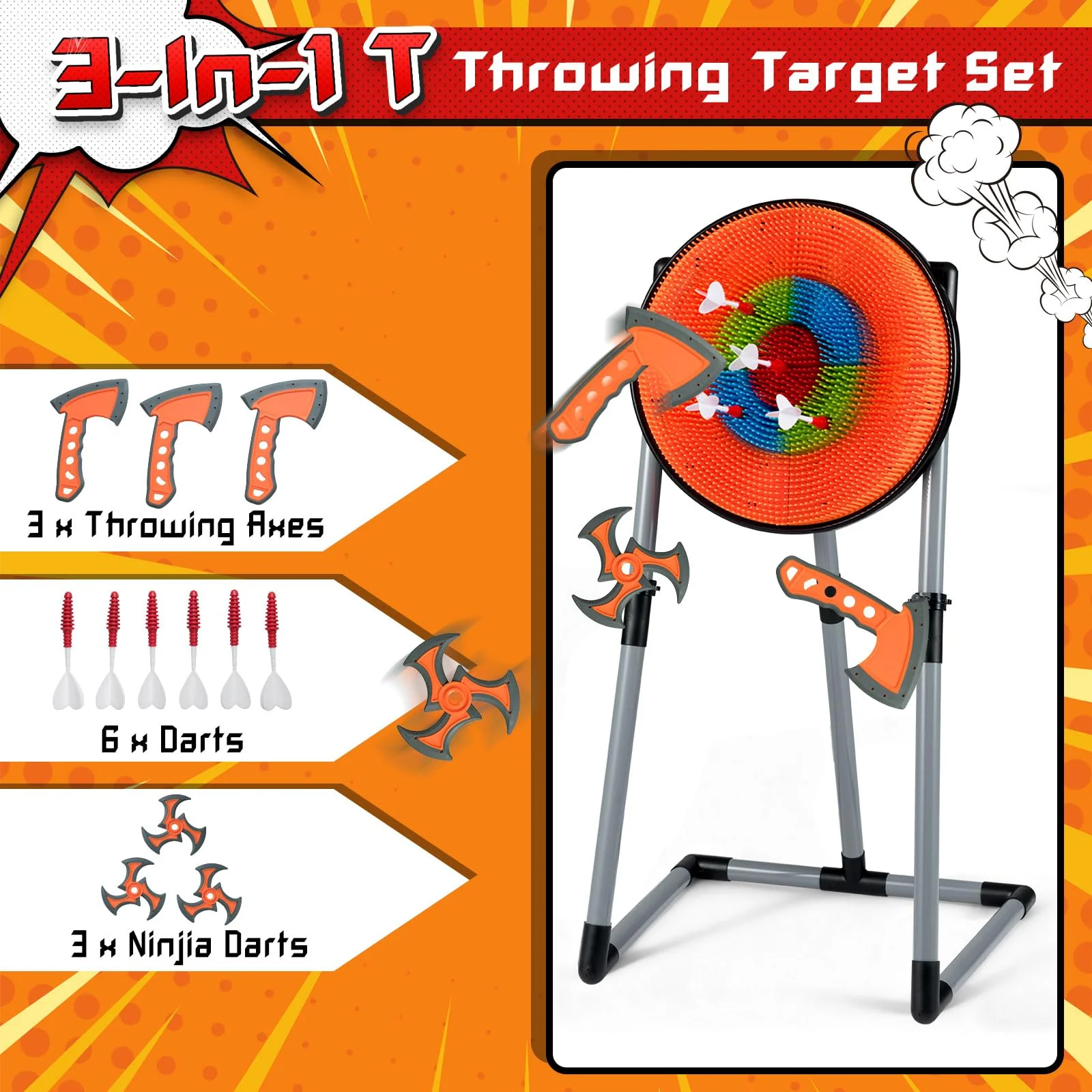 3 in 1 Throwing Target Set, Kids Throwing Game w/3 Throwing Axes - Image 4