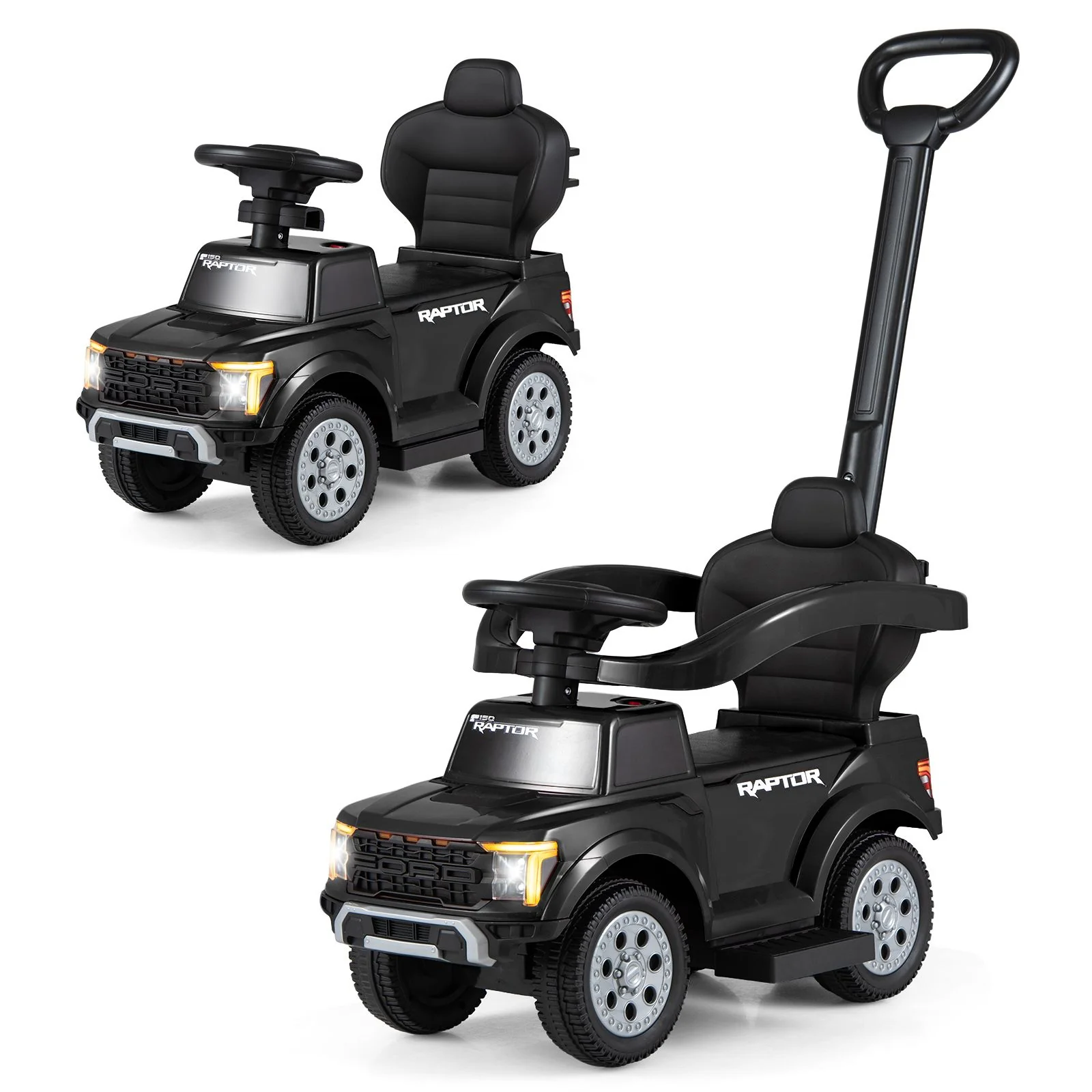 3-In-1 Toddler Push Car Licensed Ford With Ignition Sound and LED Lights