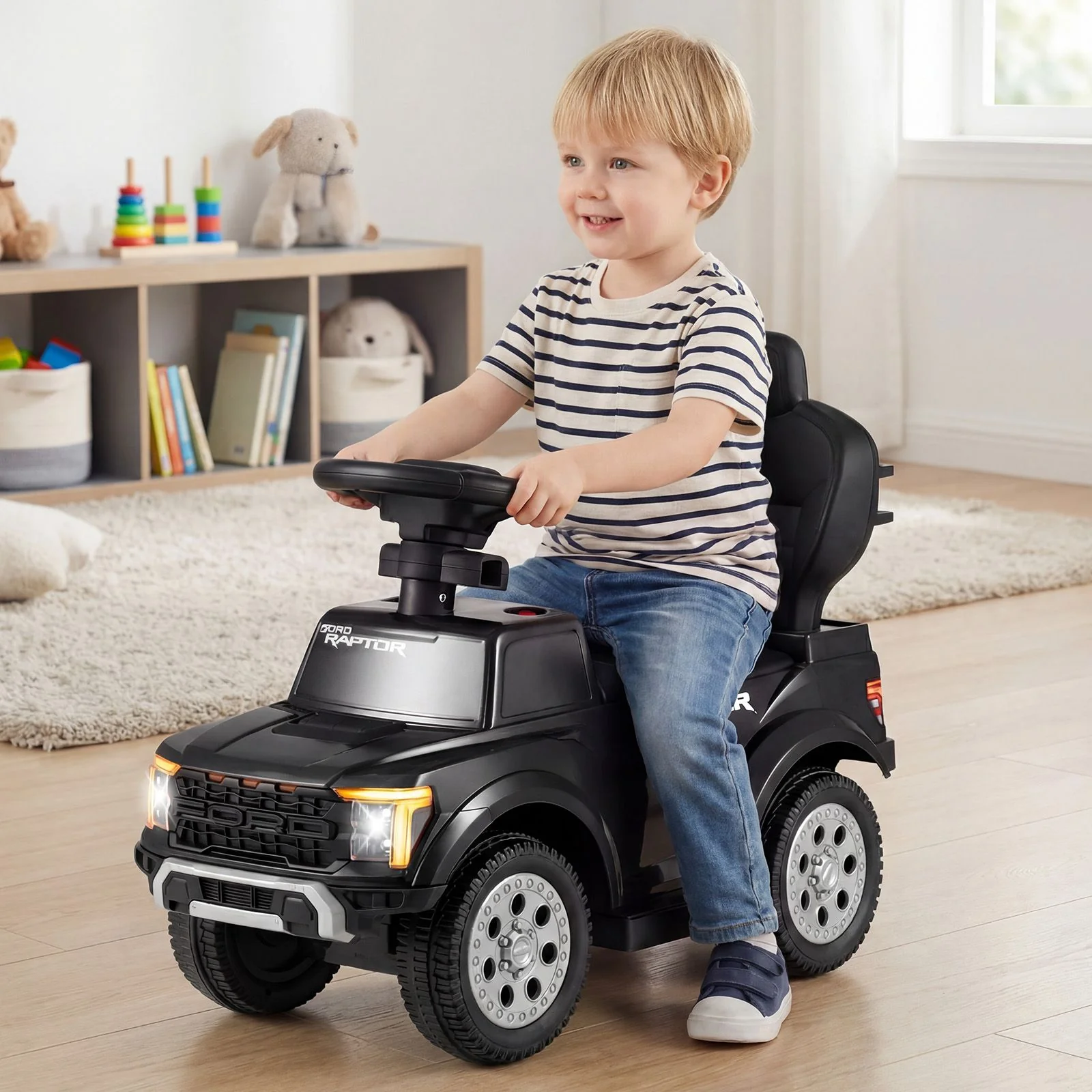3-In-1 Toddler Push Car Licensed Ford With Ignition Sound and LED Lights - Image 2