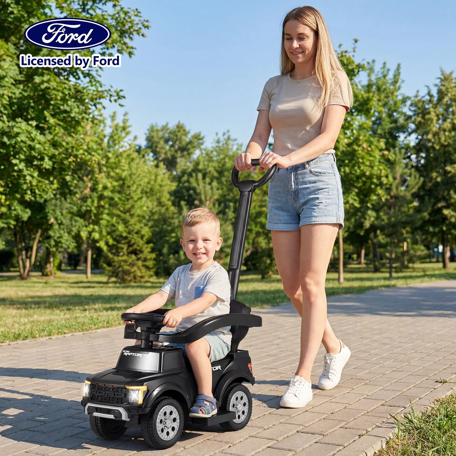 3-In-1 Toddler Push Car Licensed Ford With Ignition Sound and LED Lights - Image 3