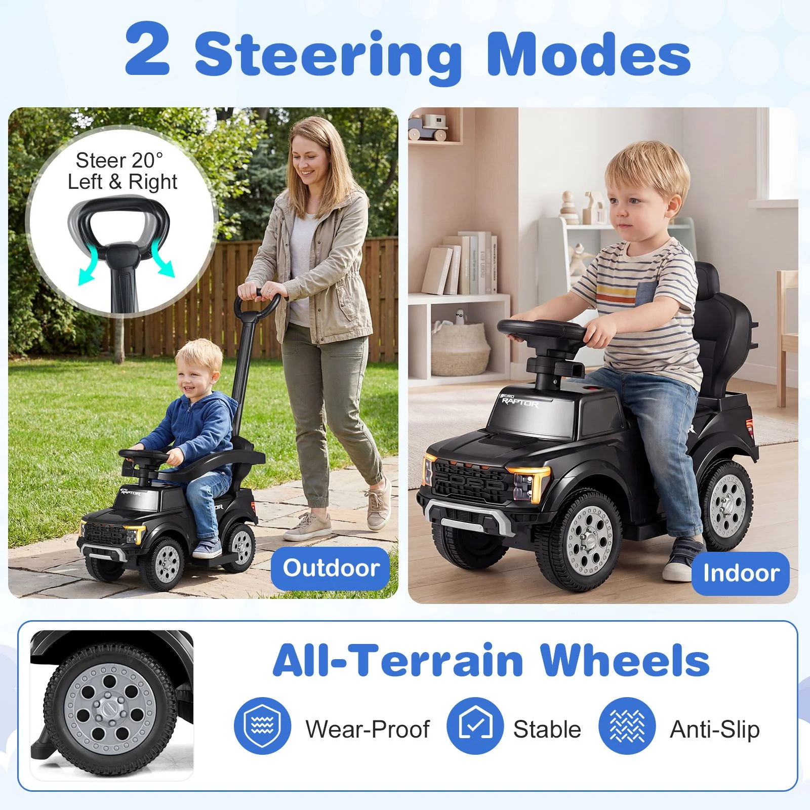 3-In-1 Toddler Push Car Licensed Ford With Ignition Sound and LED Lights - Image 5