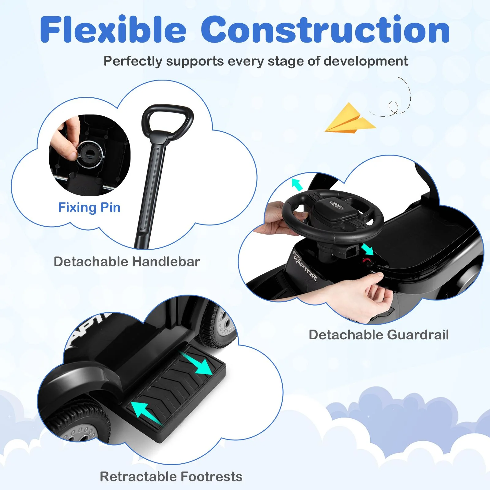3-In-1 Toddler Push Car Licensed Ford With Ignition Sound and LED Lights - Image 7