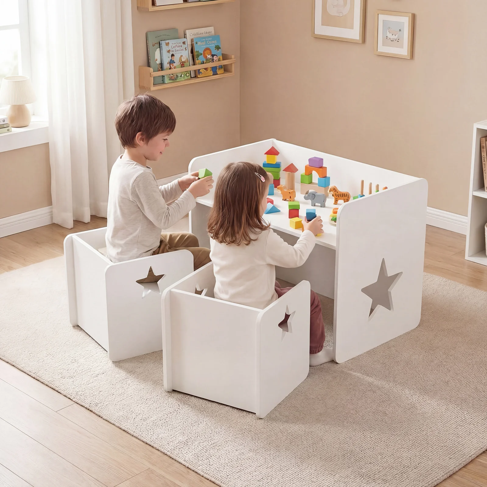 3 PCS Kids Table and Chair Set, Space-Saving Toddler Activity Desk and 2 Chairs - Image 2