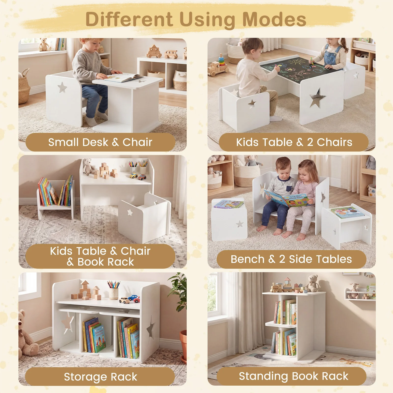 3 PCS Kids Table and Chair Set, Space-Saving Toddler Activity Desk and 2 Chairs - Image 4