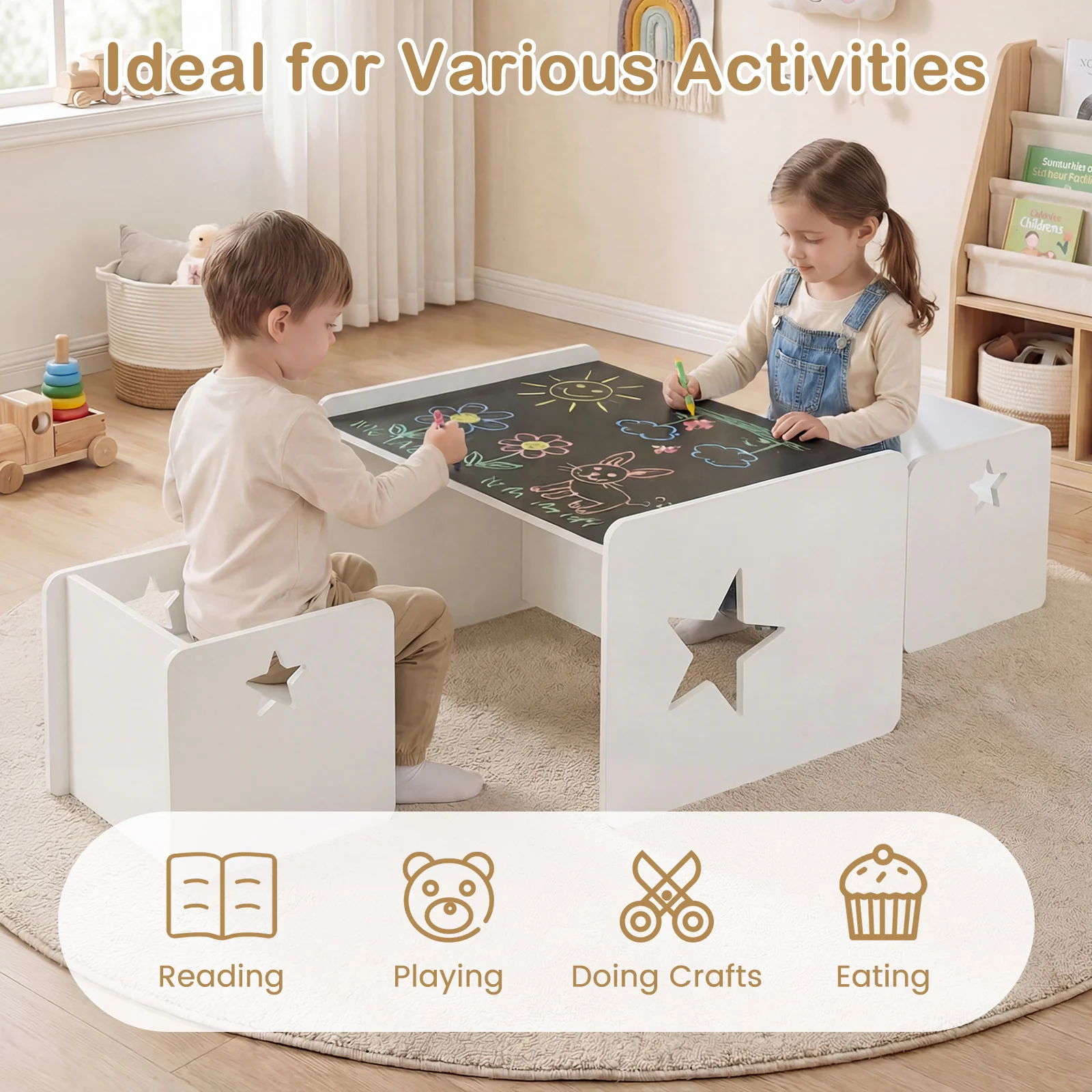 3 PCS Kids Table and Chair Set, Space-Saving Toddler Activity Desk and 2 Chairs - Image 7