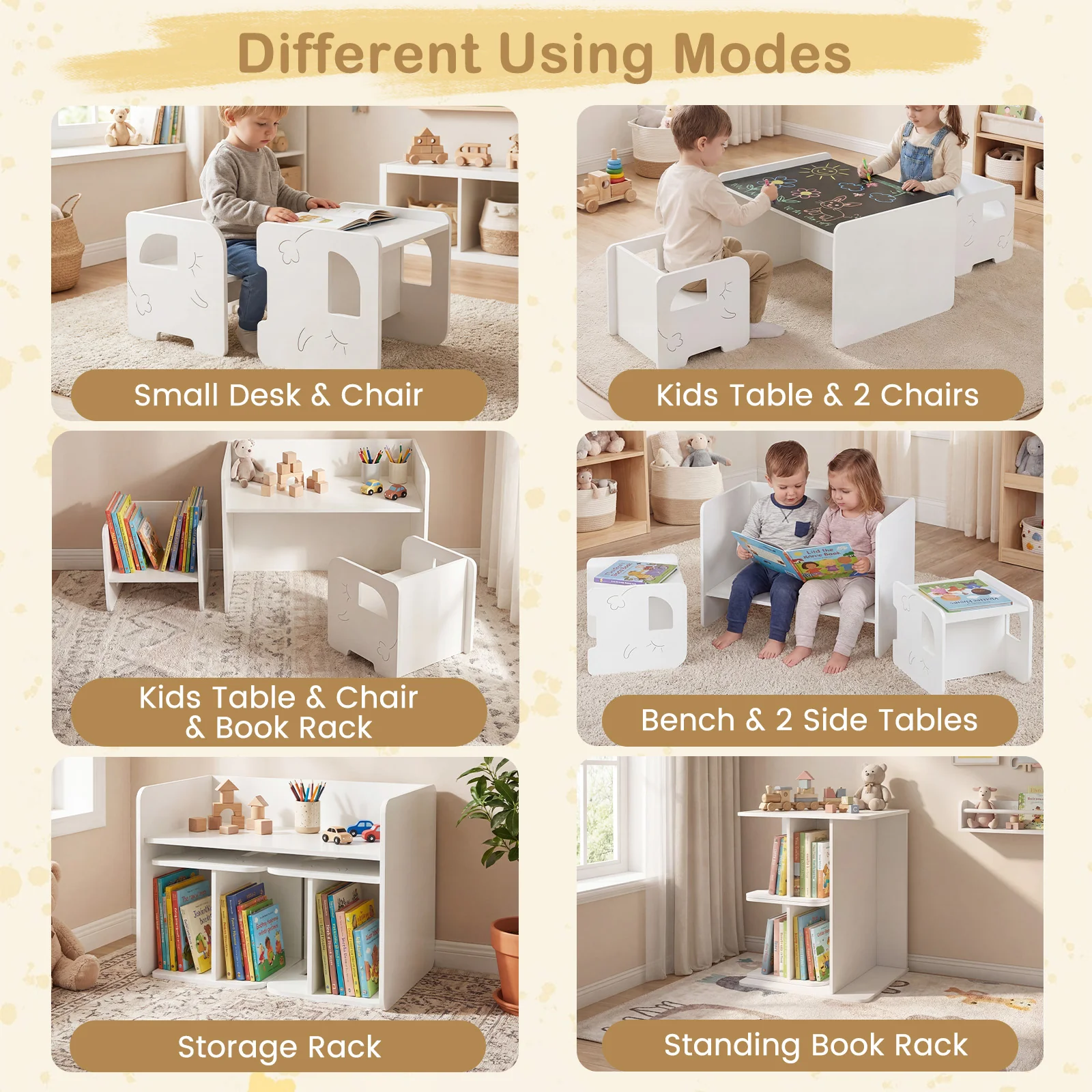3 PCS Kids Table and Chair Set Space-saving Toddler Table and 2 Chairs with Chalkboard - Image 3