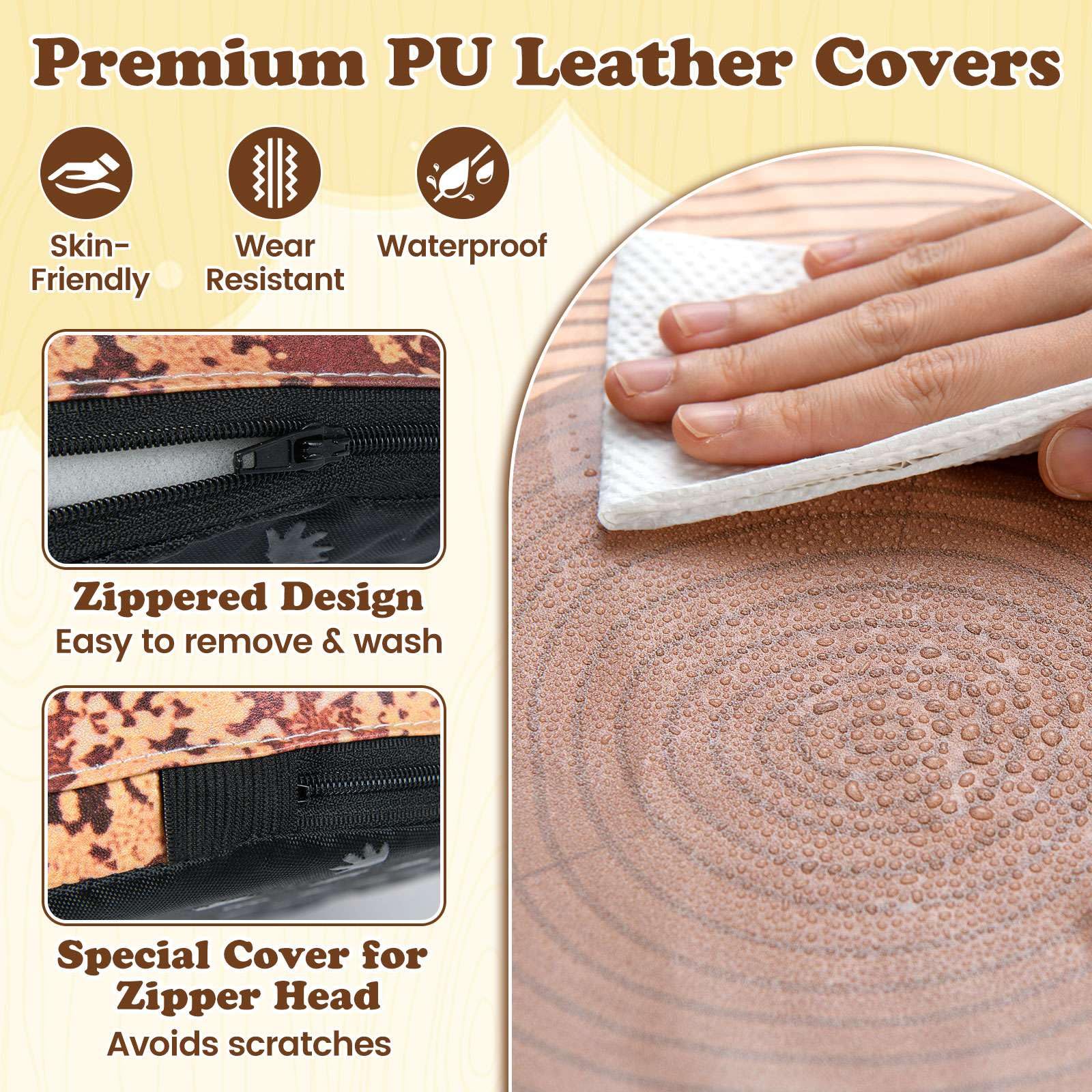 3-Piece Kids Floor Cushions with Wood Printing Nature Decoration - Image 5