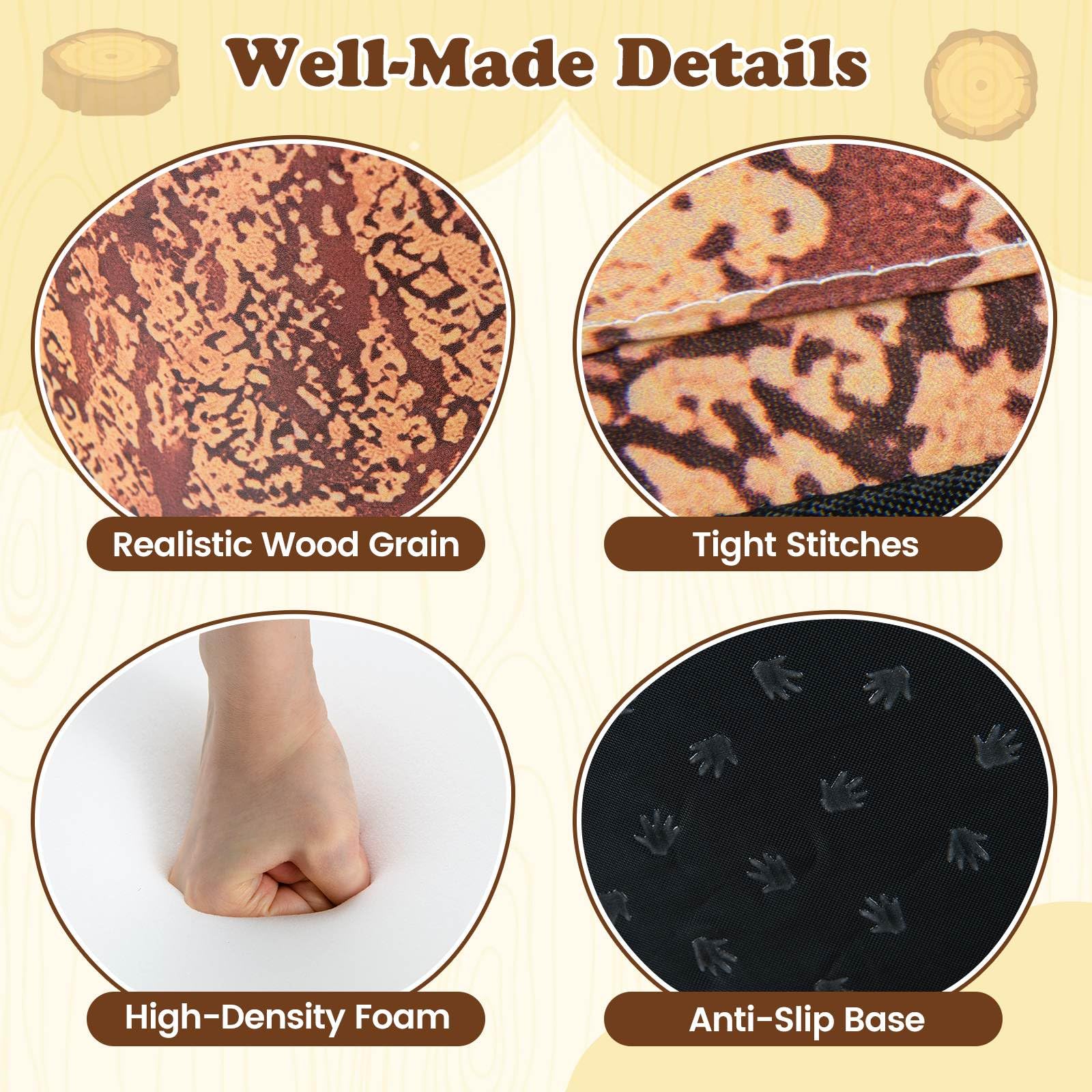 3-Piece Kids Floor Cushions with Wood Printing Nature Decoration - Image 8