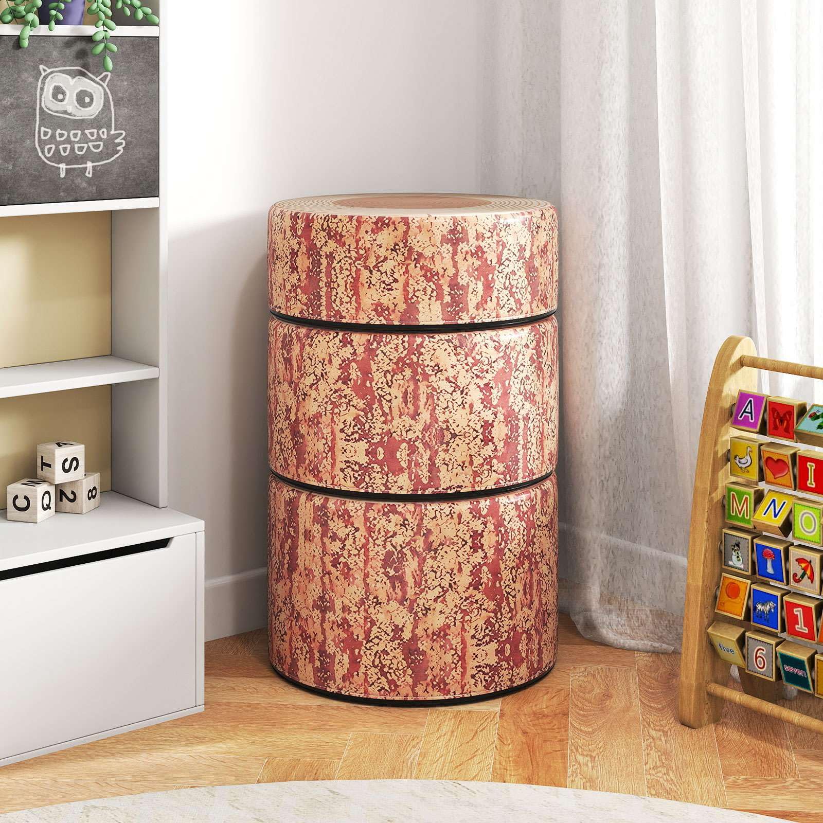 3-Piece Kids Floor Cushions with Wood Printing Nature Decoration - Image 9