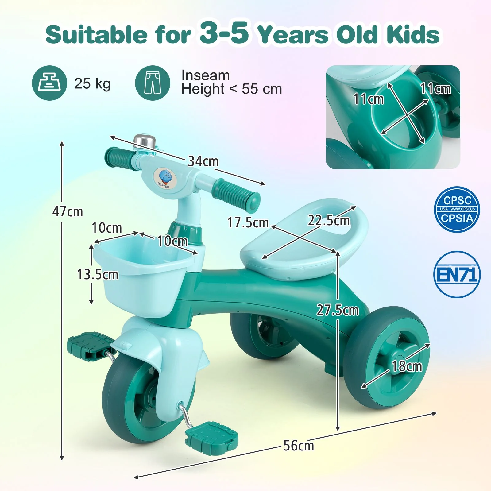 3-Wheel Children Balance Bike with Ergonomic Seat and Non-slip Handle - Image 10