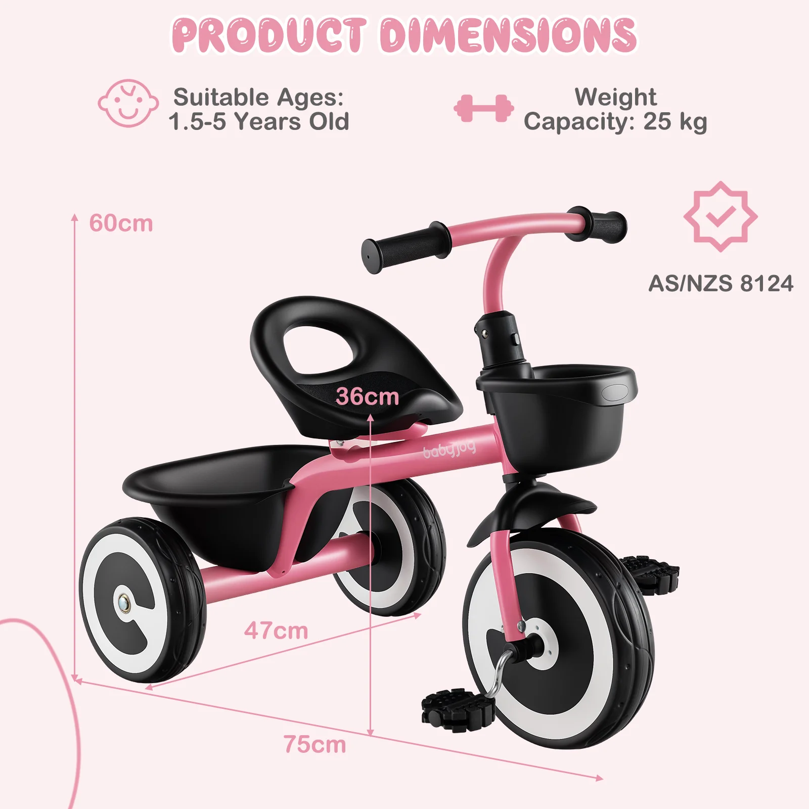 3-Wheel Toddler Bike with Heavy-Duty Carbon Steel Frame, Birthday Gift for Boys & Girls 1.5-5 Years Old - Image 10