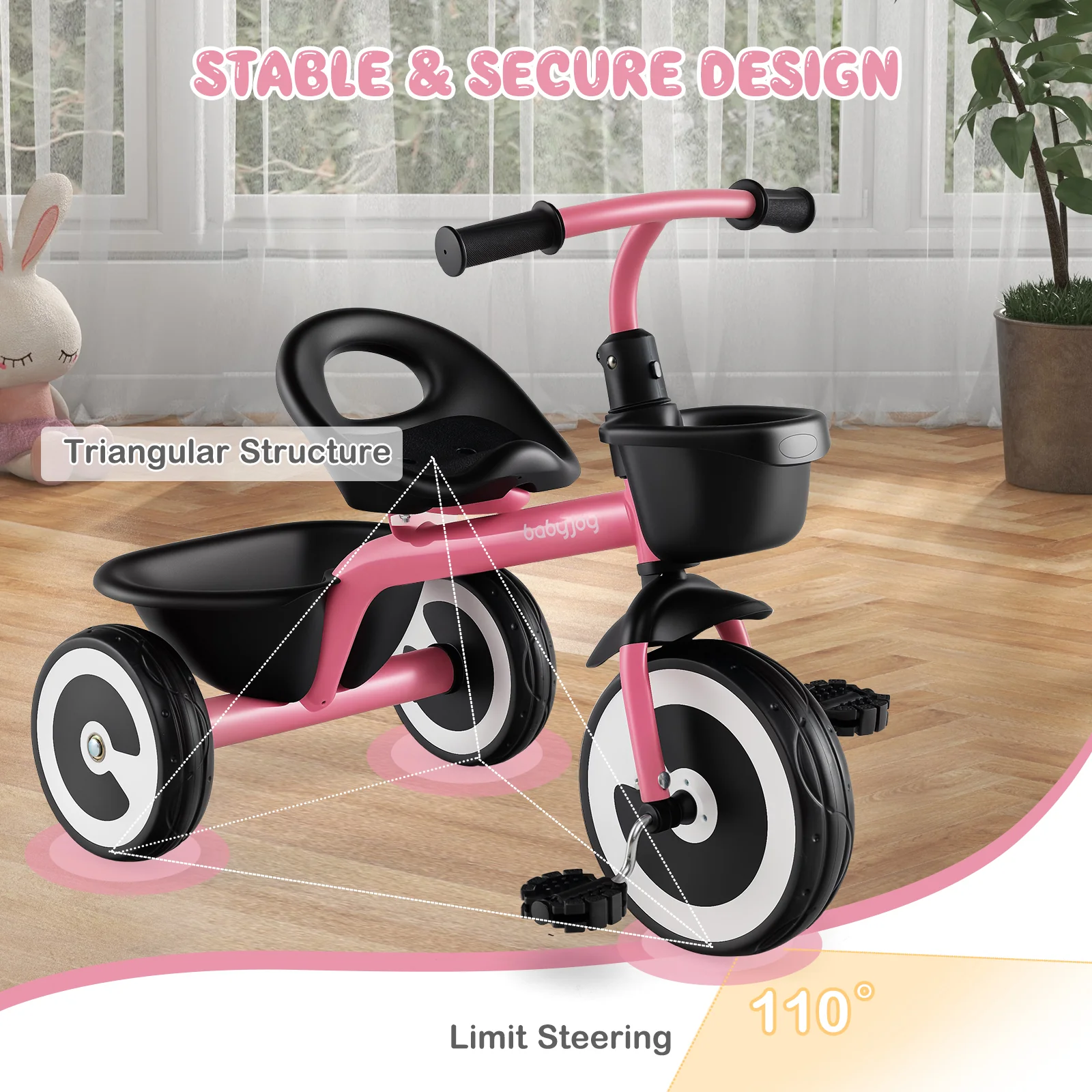 3-Wheel Toddler Bike with Heavy-Duty Carbon Steel Frame, Birthday Gift for Boys & Girls 1.5-5 Years Old - Image 4