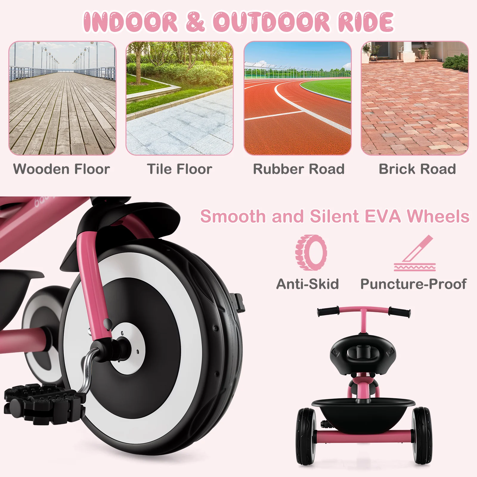3-Wheel Toddler Bike with Heavy-Duty Carbon Steel Frame, Birthday Gift for Boys & Girls 1.5-5 Years Old - Image 5
