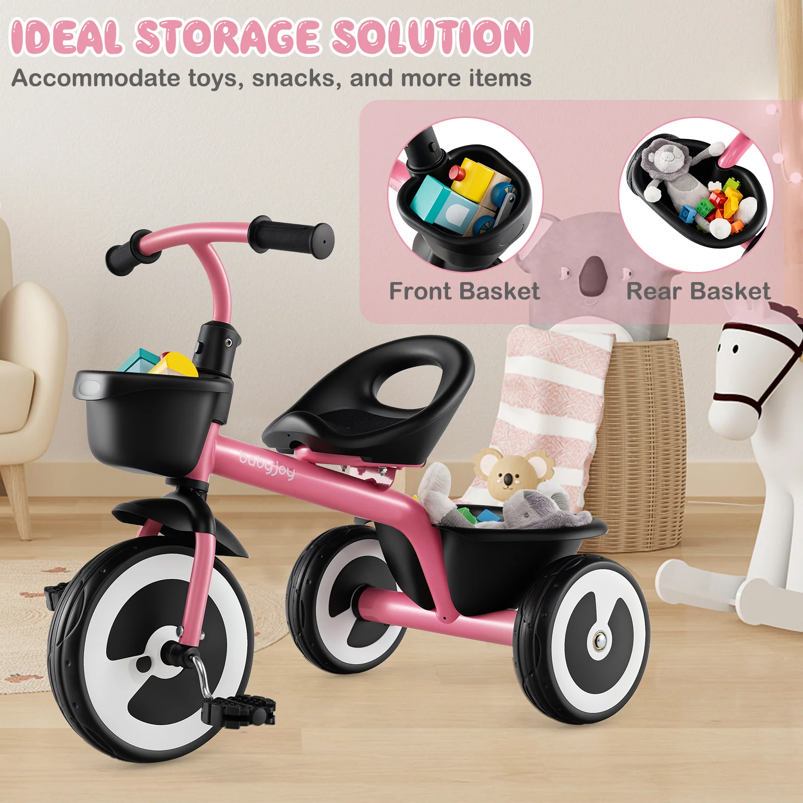3-Wheel Toddler Bike with Heavy-Duty Carbon Steel Frame, Birthday Gift for Boys & Girls 1.5-5 Years Old - Image 6