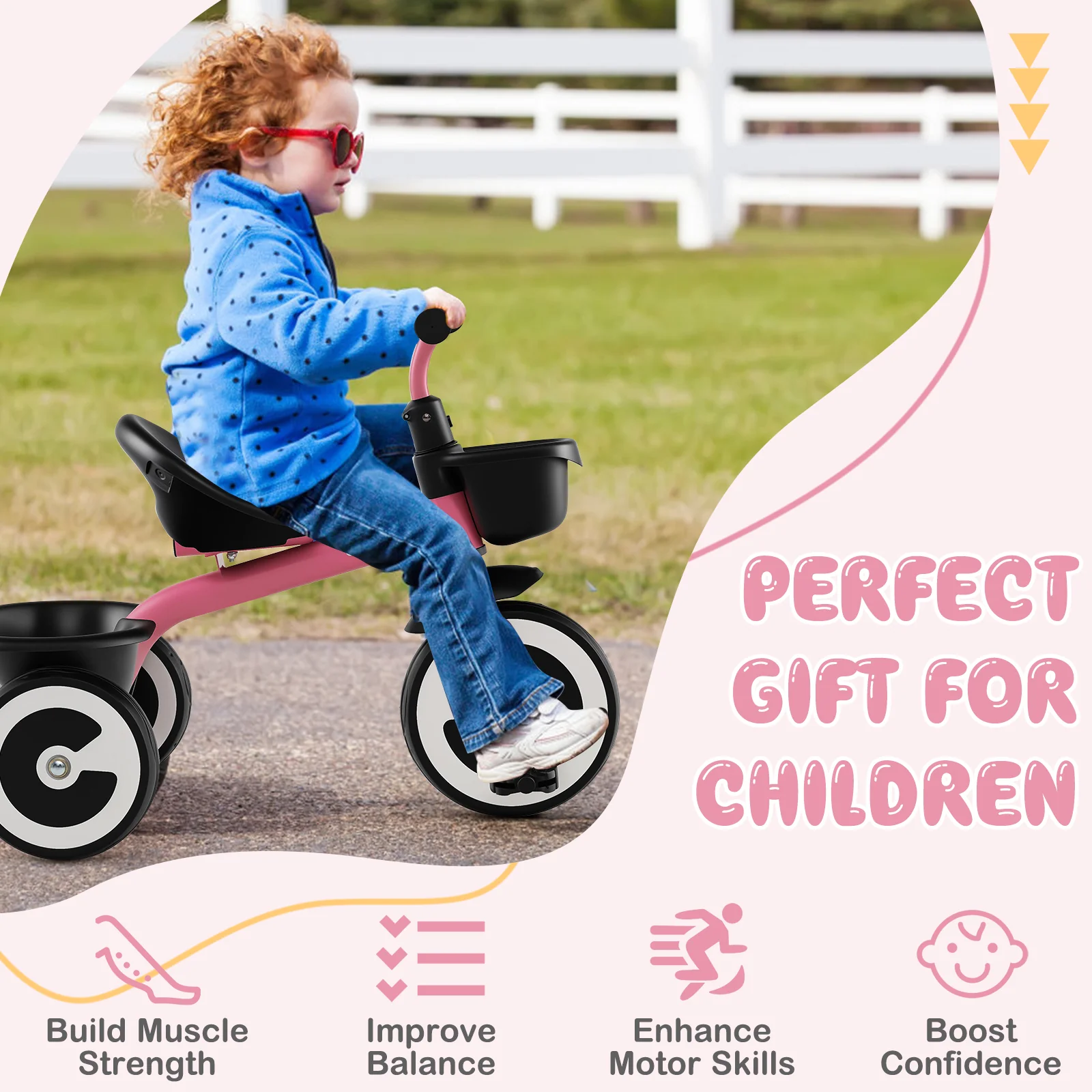 3-Wheel Toddler Bike with Heavy-Duty Carbon Steel Frame, Birthday Gift for Boys & Girls 1.5-5 Years Old - Image 7