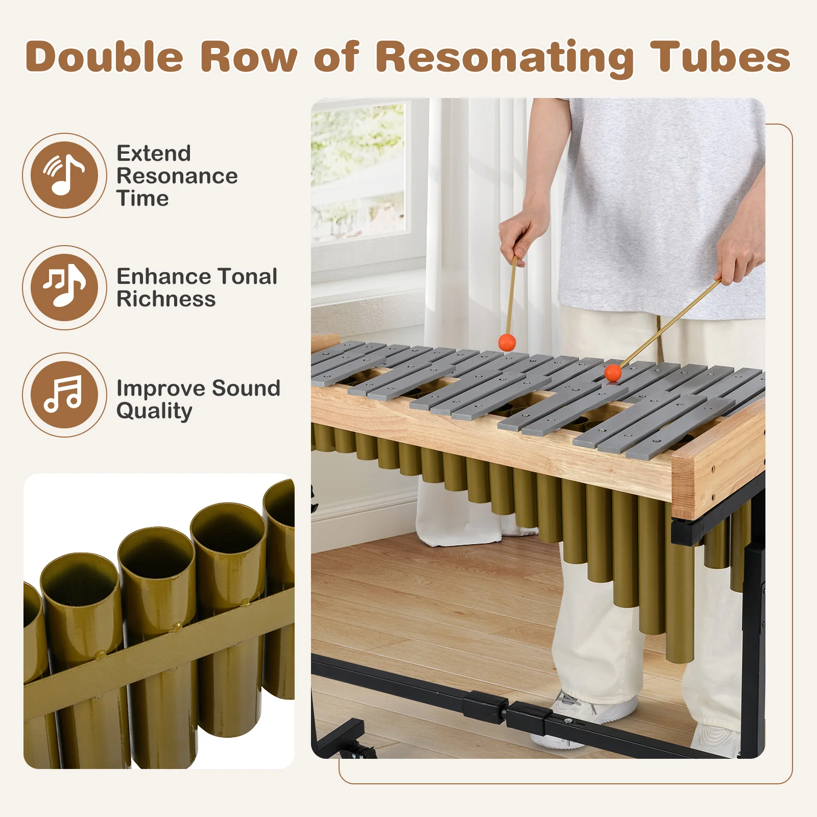 32 Note Marimba, Aluminum Xylophone, Adjustable Stand & Lockable Wheels for Beginners - Image 5