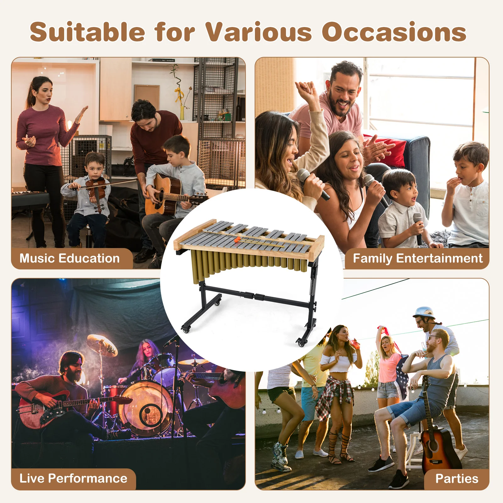 32 Note Marimba, Aluminum Xylophone, Adjustable Stand & Lockable Wheels for Beginners - Image 8