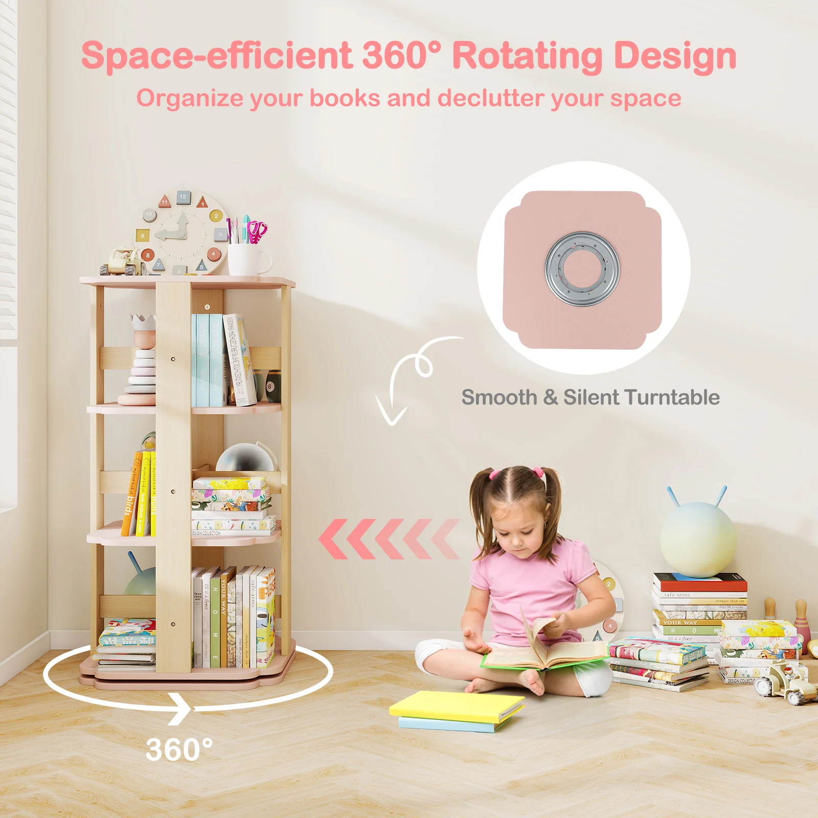 360° Spinning 3-Tier Kids Book Shelf Tower with 12 Sectors - Image 5