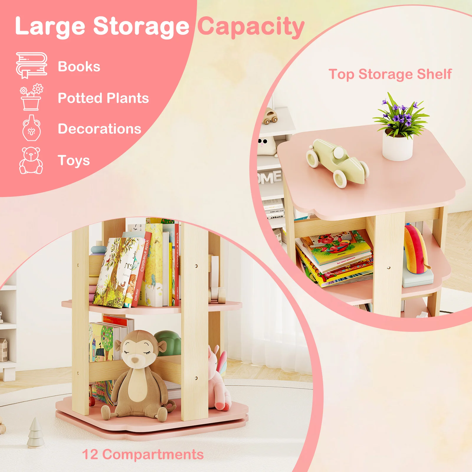 360° Spinning 3-Tier Kids Book Shelf Tower with 12 Sectors - Image 6