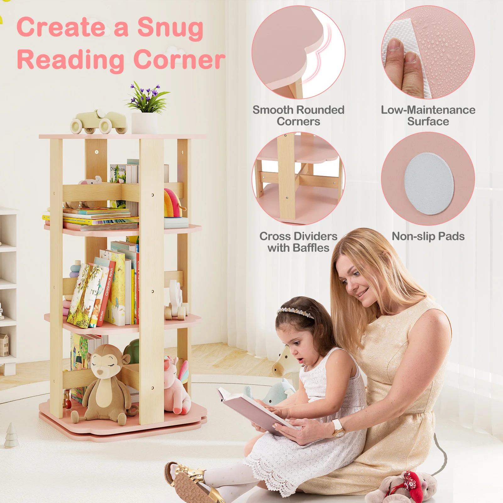 360° Spinning 3-Tier Kids Book Shelf Tower with 12 Sectors - Image 8