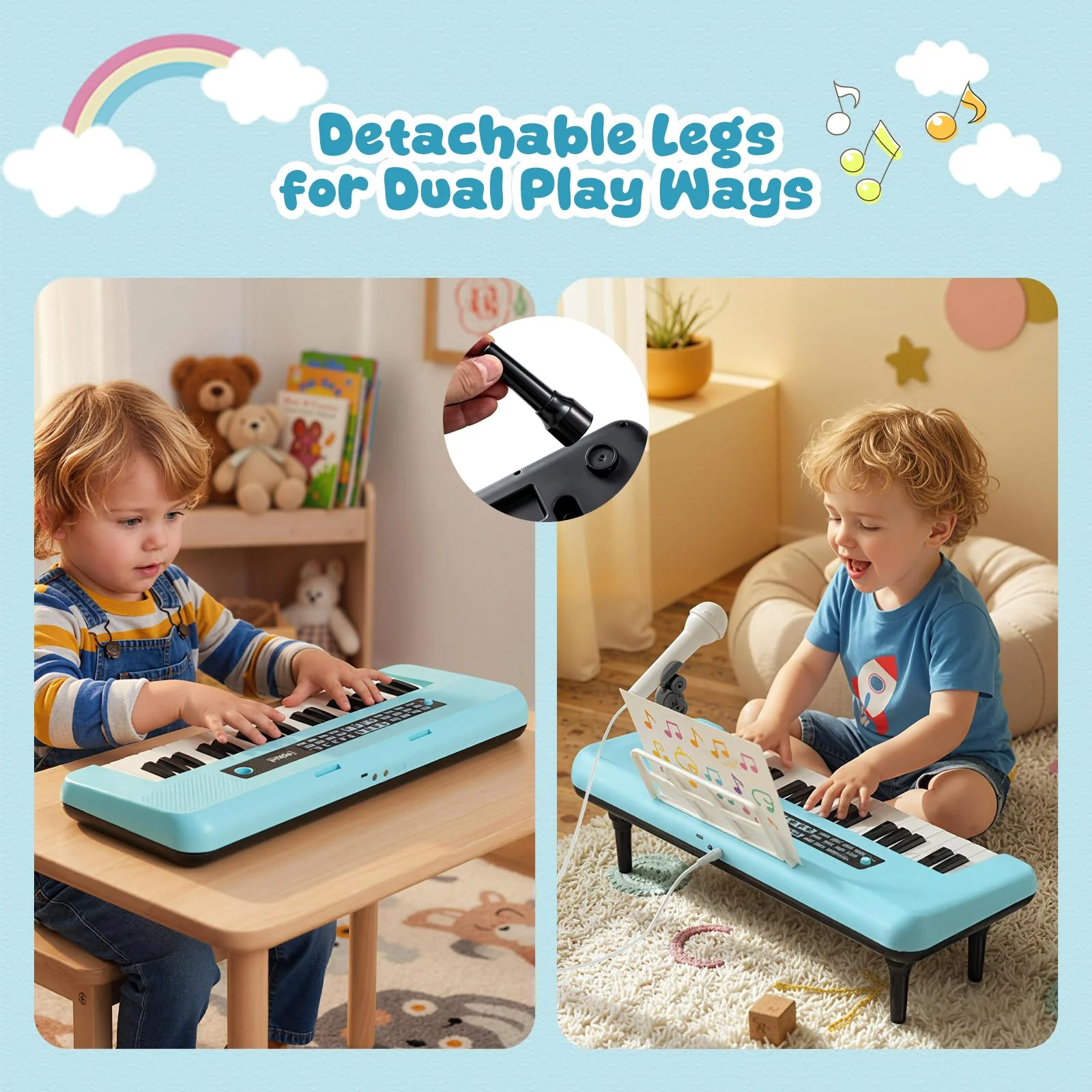 37 Keys Kids Piano Keyboard, Portable Musical Toy with Microphone & Music Stand - Image 3