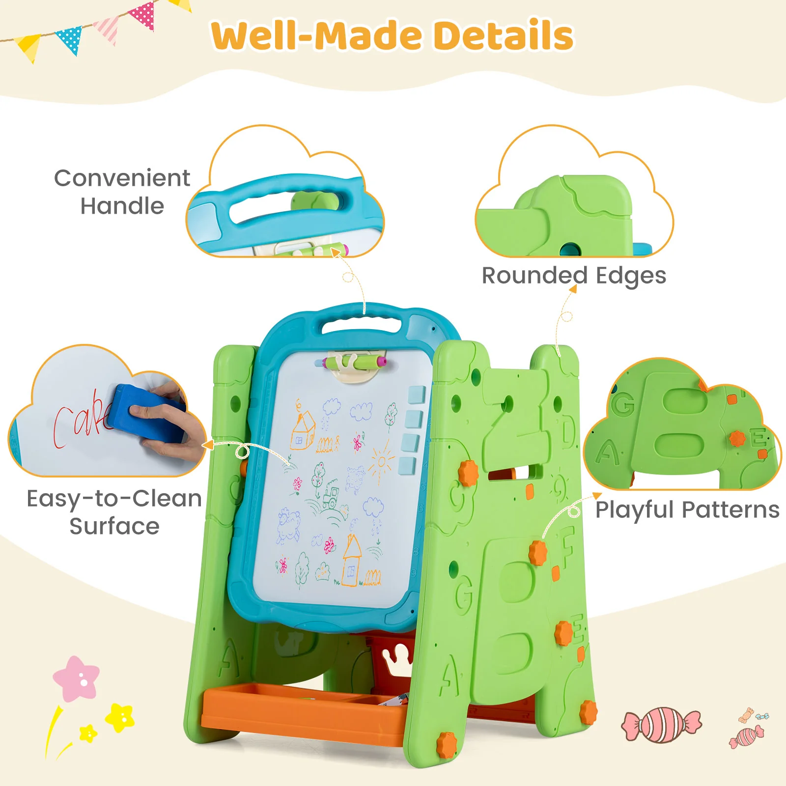 4 in 1 Art Easel for Kids, Double Sided Magnetic Board - Image 10