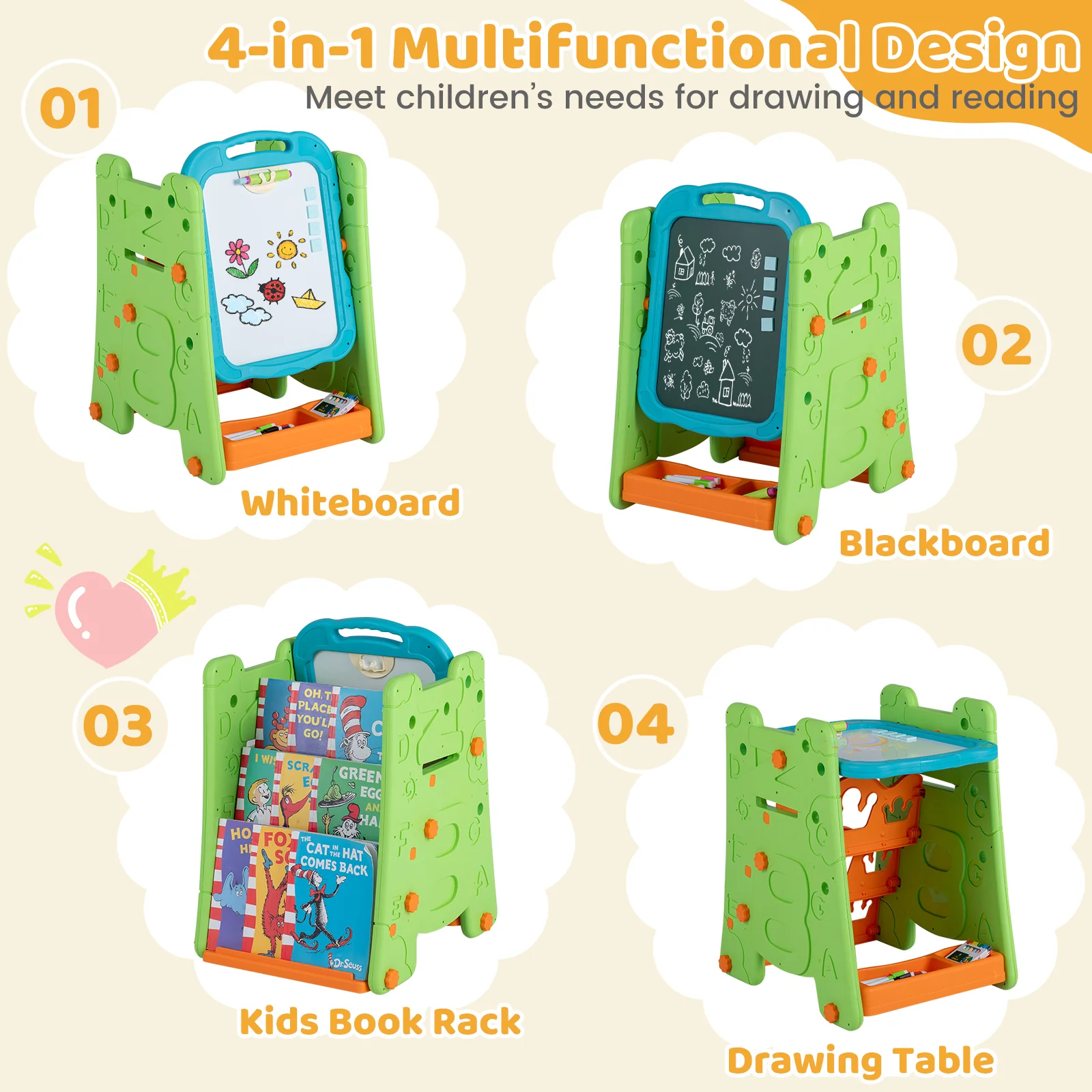 4 in 1 Art Easel for Kids, Double Sided Magnetic Board - Image 6