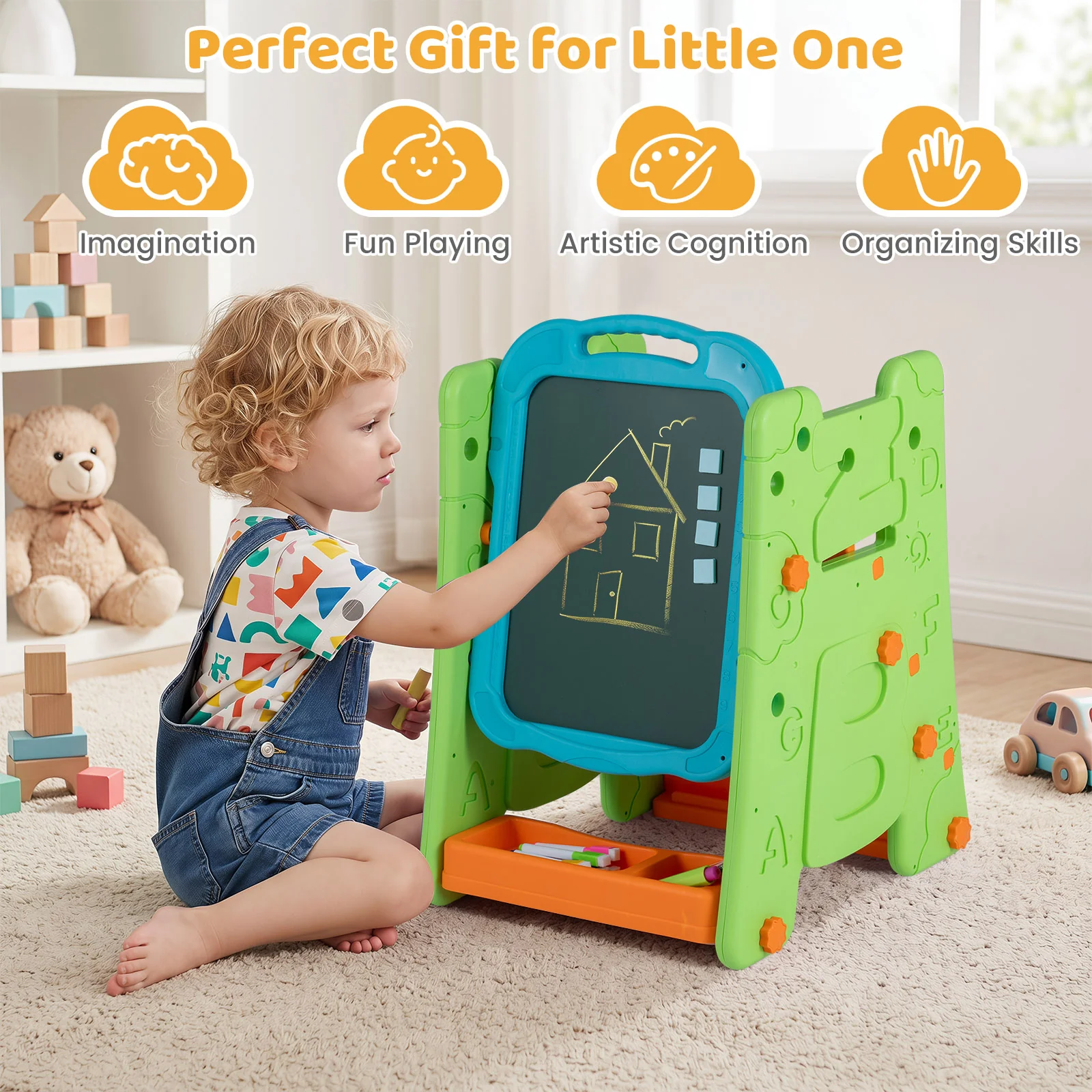 4 in 1 Art Easel for Kids, Double Sided Magnetic Board - Image 9