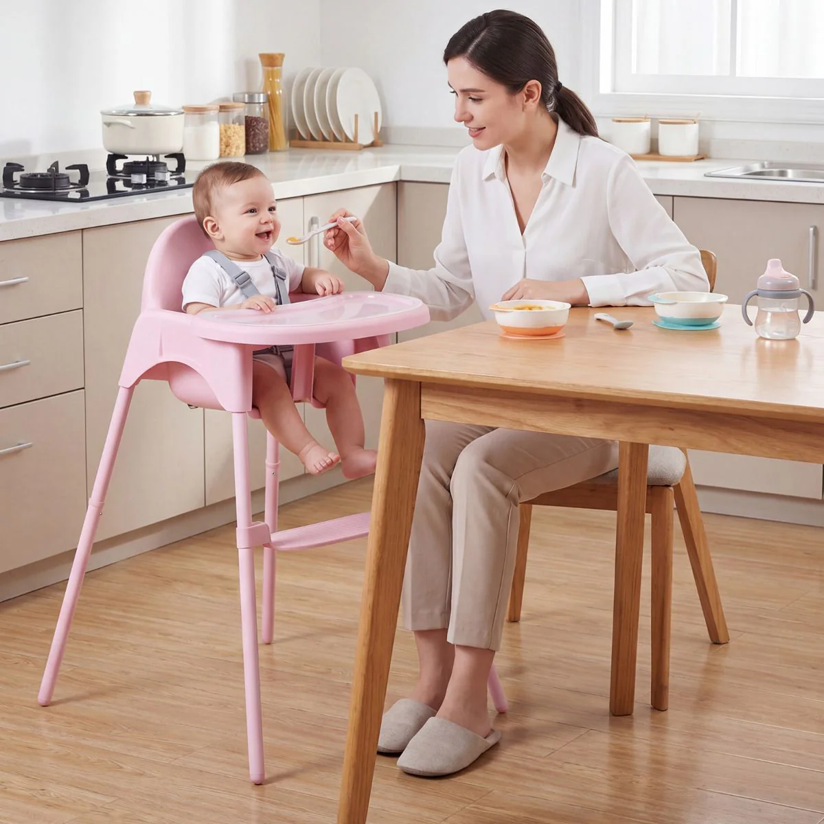 4-in-1 Baby High Chair Convertible Highchair with 2 Heights - Image 2