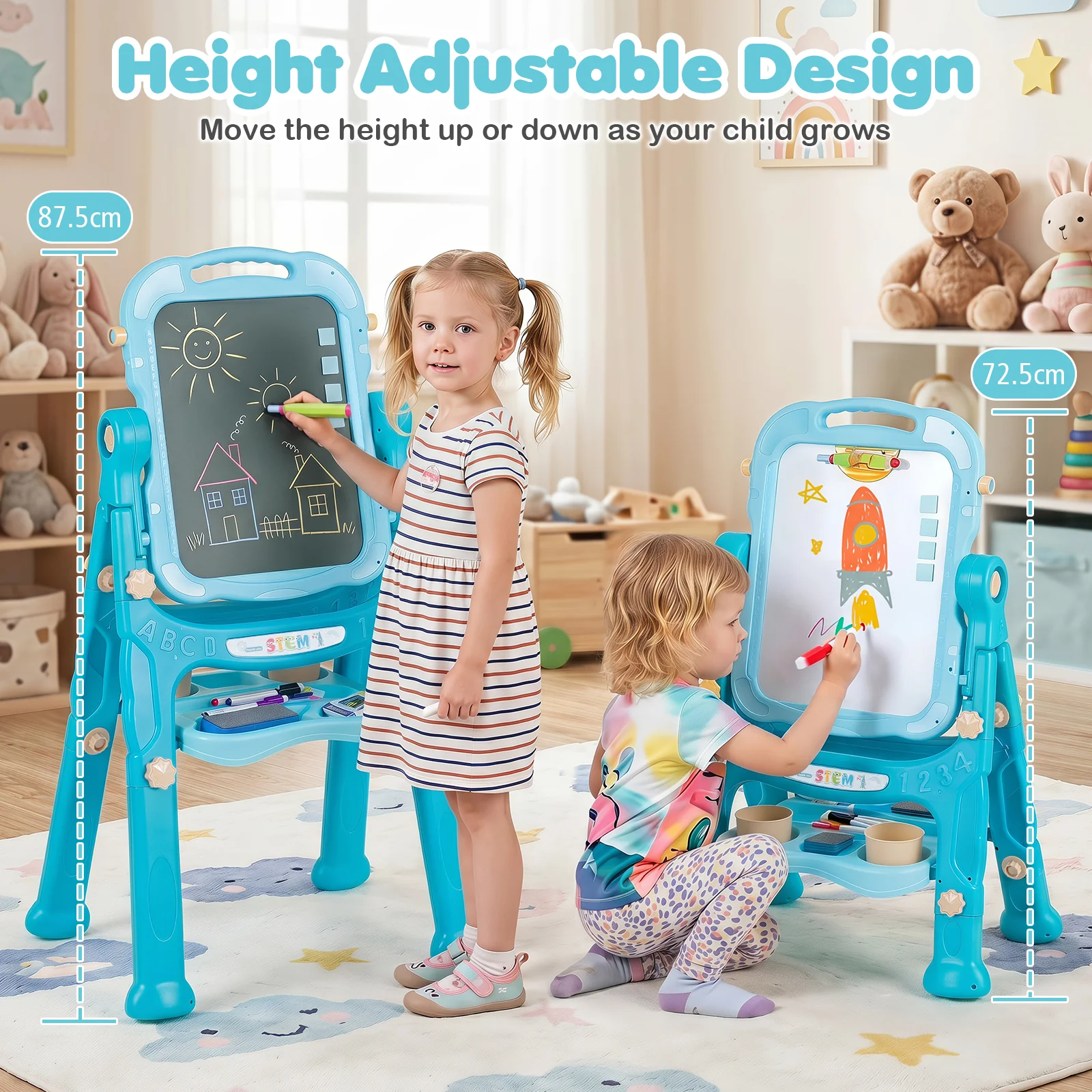 4-In-1 Double Side Easel for Toddler, Magnetic Chalkboard & White Drawing Board, Birthday Christmas Gift for 3+ Boys Girls - Image 10