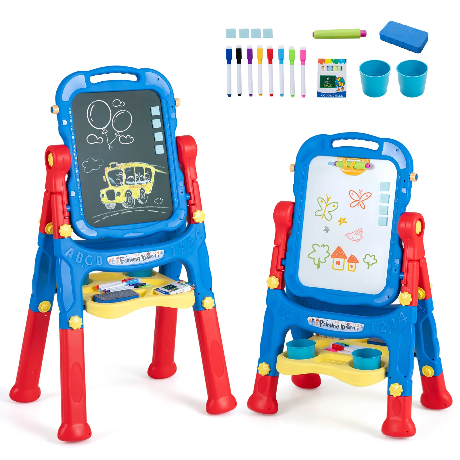 4-In-1 Double Side Easel for Toddler, Magnetic Chalkboard & White Drawing Board, Birthday Christmas Gift for 3+ Boys Girls - Image 11